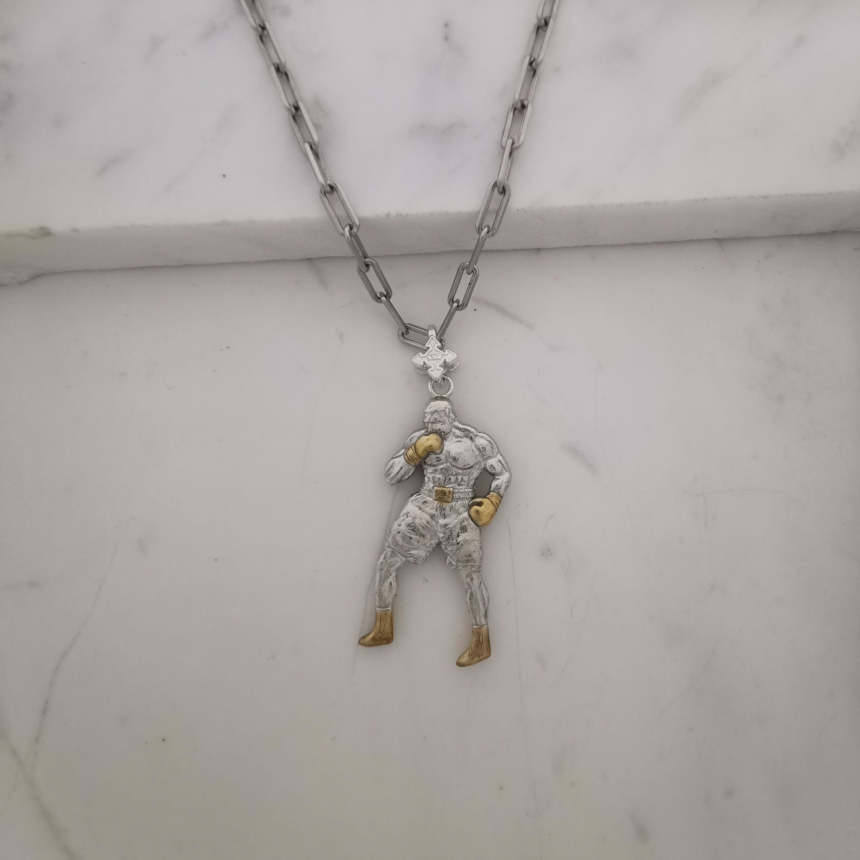 Boxing Jewelry Pendant for Men, 925 Silver with Partial Gold Plating Gift Handcrafted Sports Accessory for Fighters, Coaches & Fans Necklace