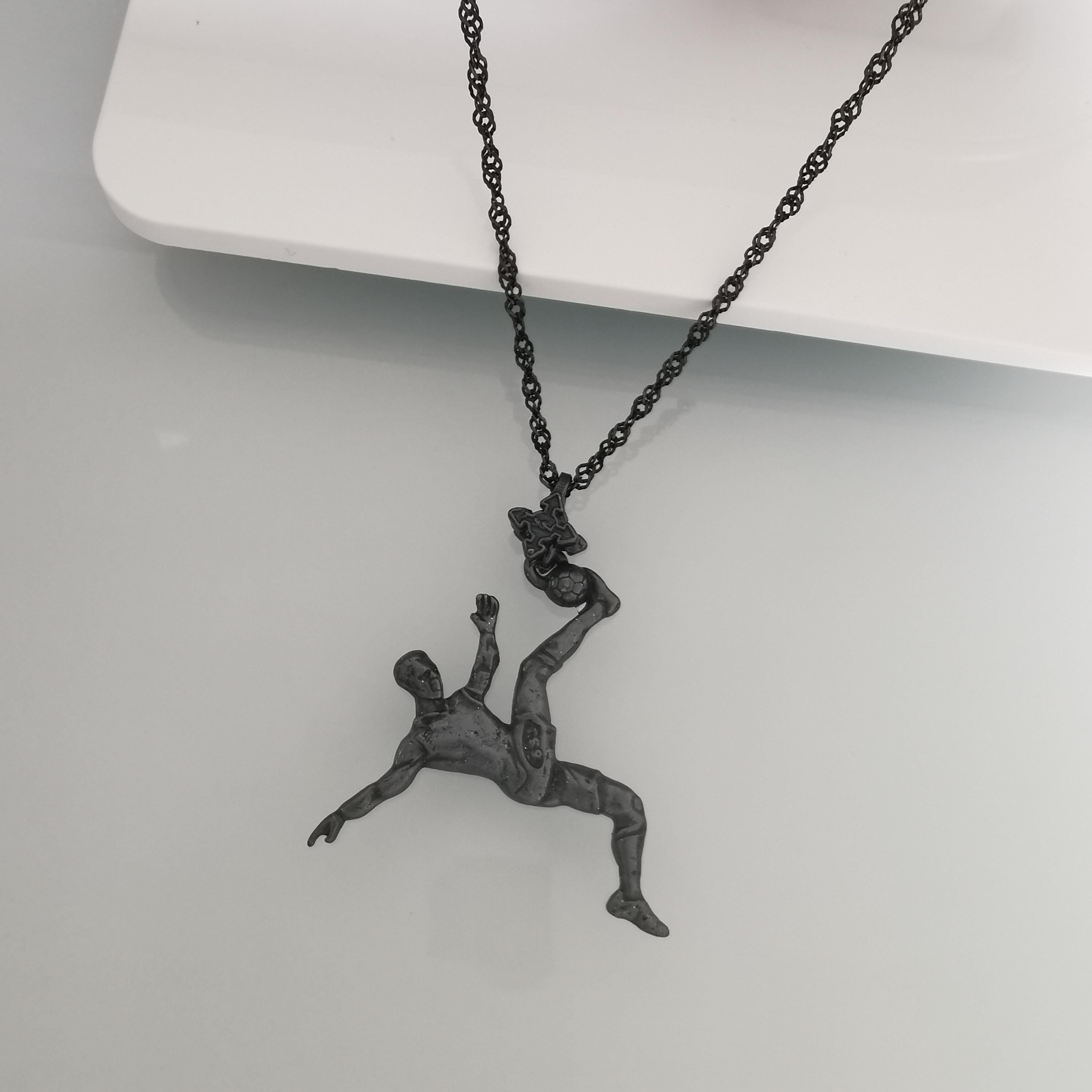 Football (Soccer) Pendant for Men – Oxidized Black 925 Silver Jewelry Gift – Handcrafted Sports Charm for Players, Coaches & Fans – Necklace