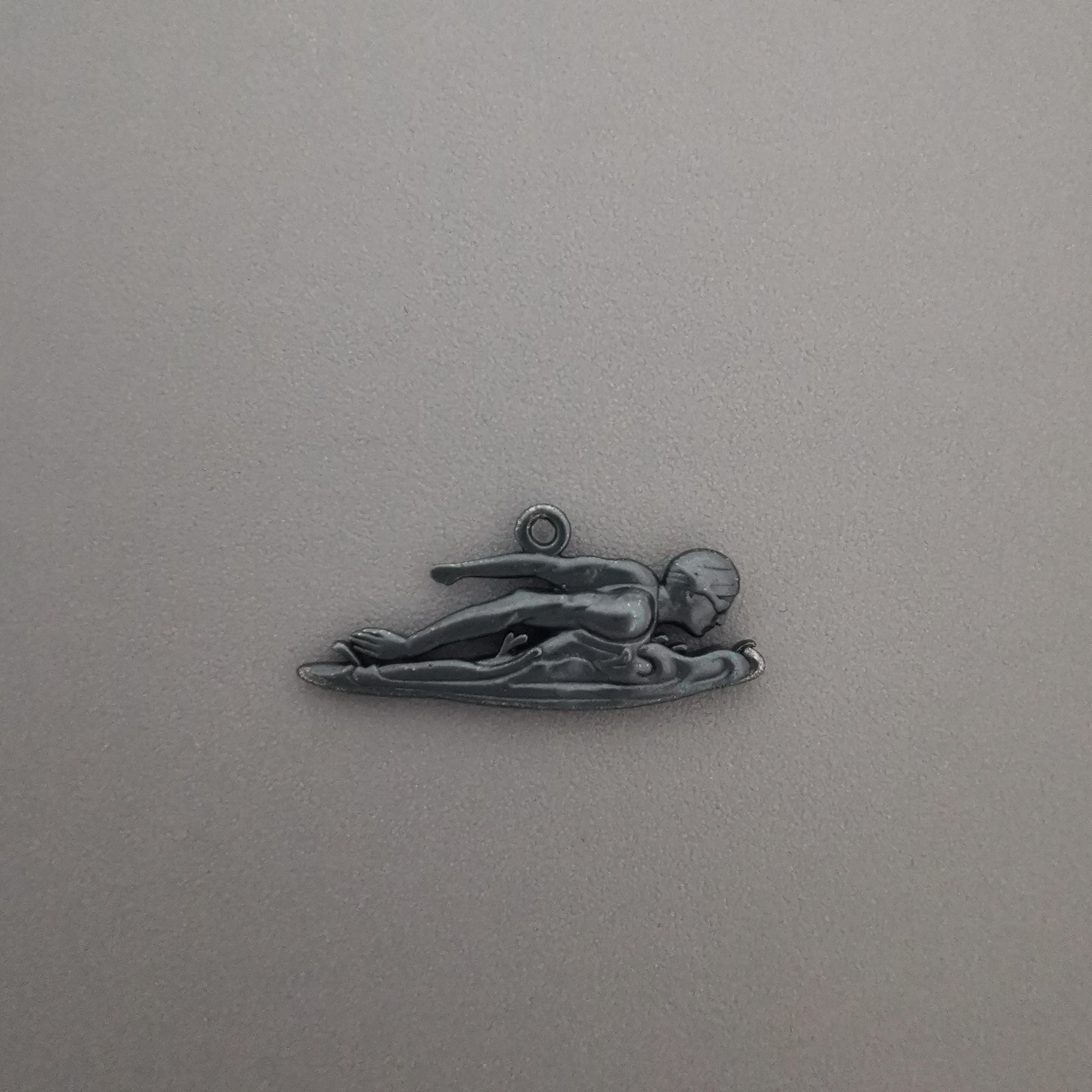 Swimming Jewelry Pendant for Men – Oxidized Black 925 Silver Gift – Sports Accessory for Freestyle Swimmers and Water Sport Fans – Necklace