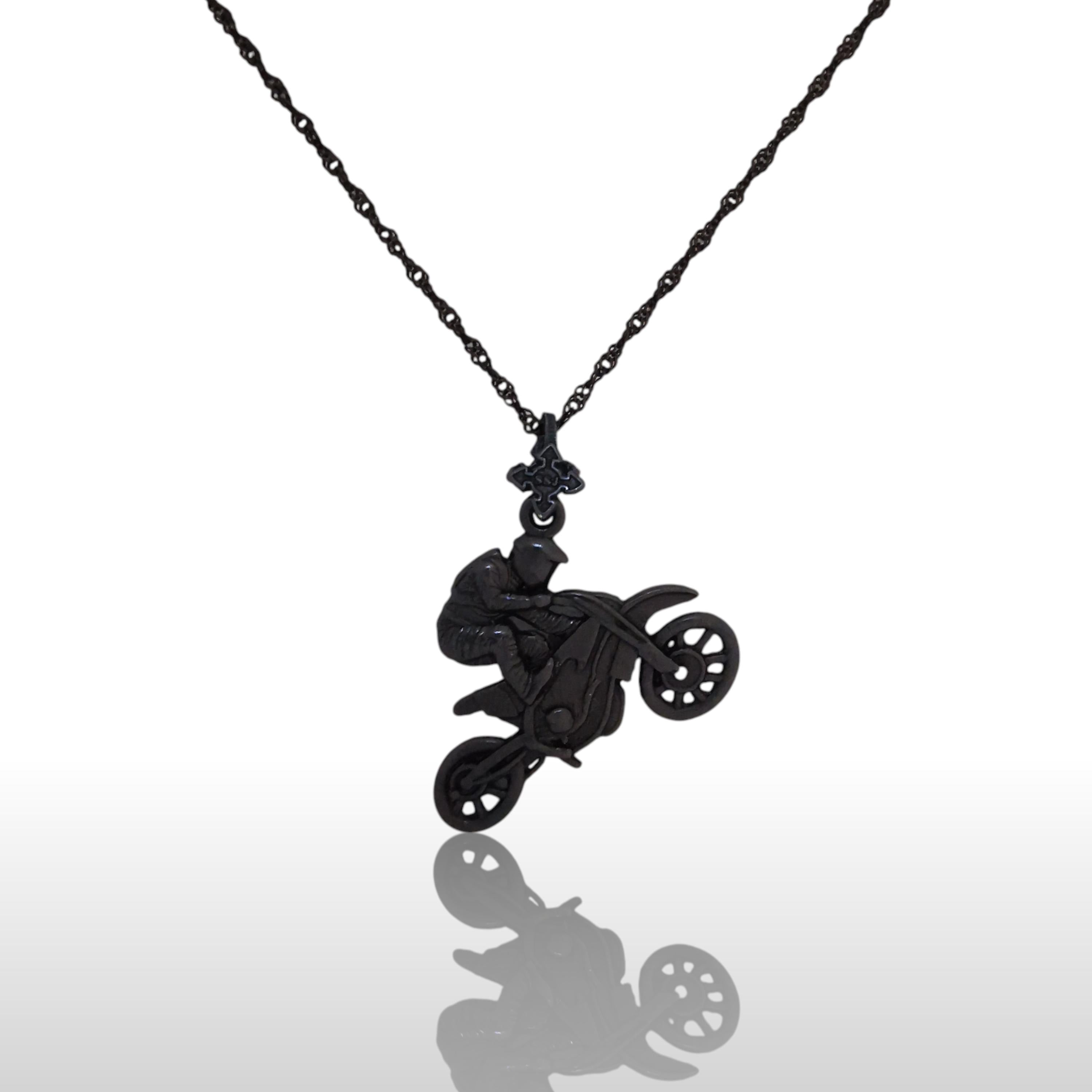 Motocross Pendant for Men – Oxidized 925 Silver Necklace Charm – Gift for Riders, Fans or Teen Boys