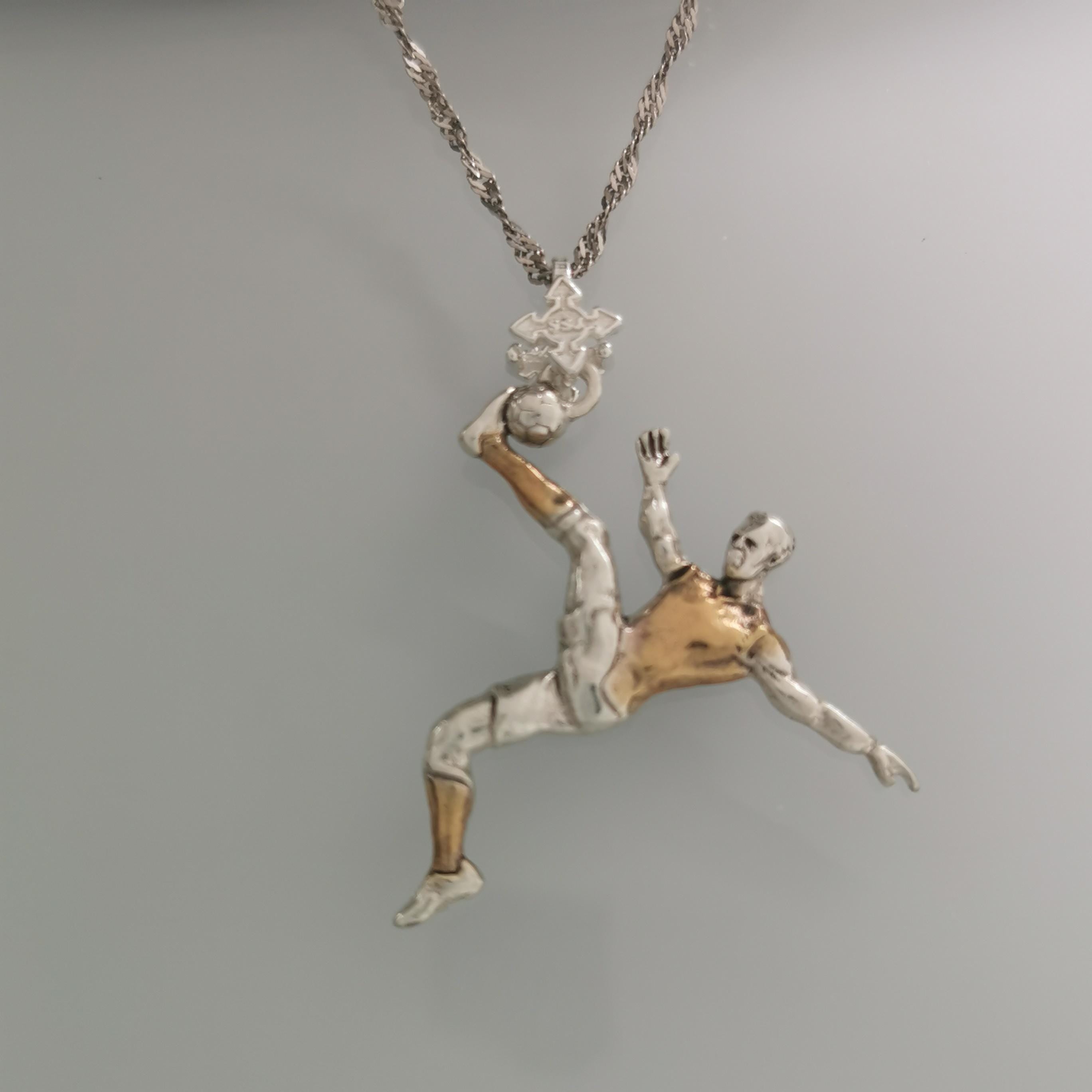 Football (Soccer) Pendant for Men – 925 Silver with Partial Gold Plating Jewelry Gift – Handcrafted Sports Charm for Players, Necklace