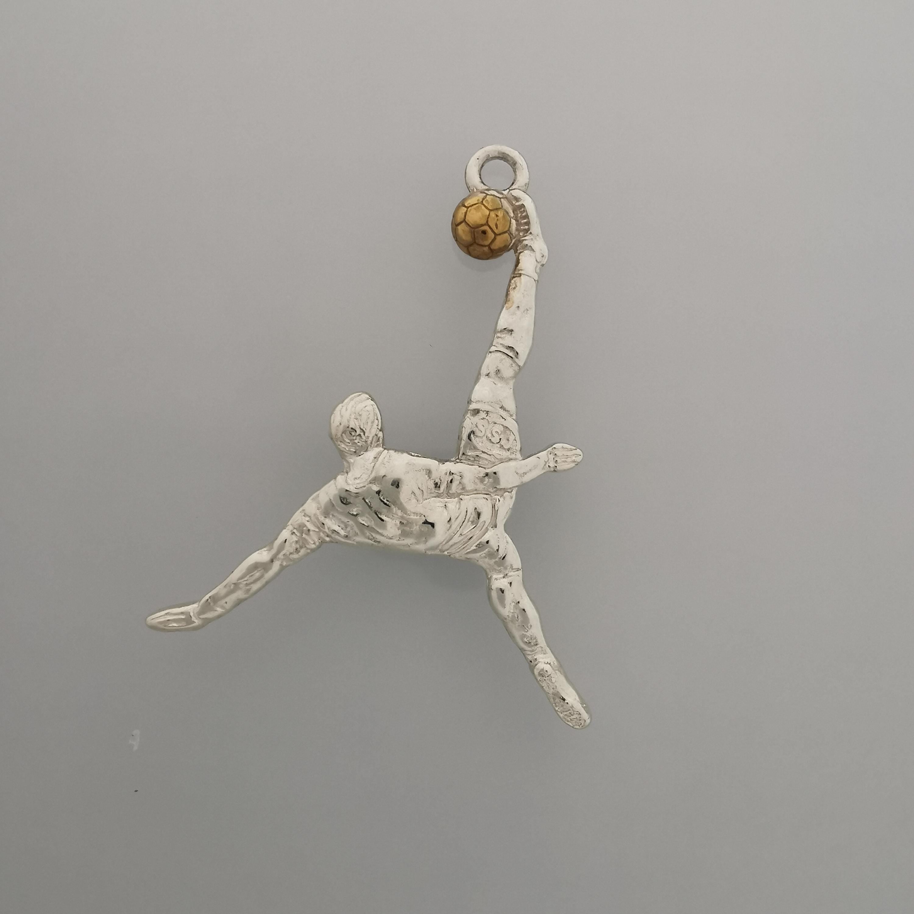 Football (Soccer) Jewelry Pendant for Men – 925 Silver with Partial Gold Plating – Bicycle Kick Sport Charm – Necklace