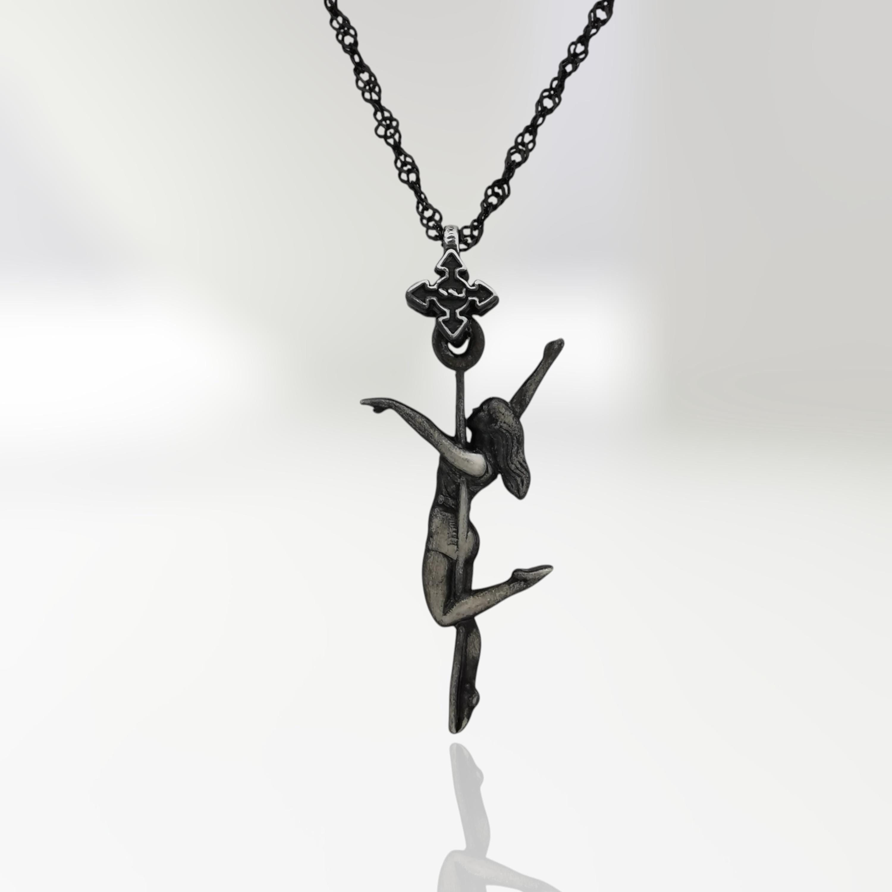 Pole dance necklace in oxidized vintage-style 925 sterling silver — a graceful and evocative piece honoring beauty, movement, and expressive femininity.
This handcrafted pendant features a sensual female figure wrapped elegantly around a vertical pole. The patinated silver adds character and depth, enhancing the vintage aesthetic while emphasizing the flowing silhouette and confident posture. A powerful symbol of freedom, grace, and self-expression — perfect for women who shine on stage