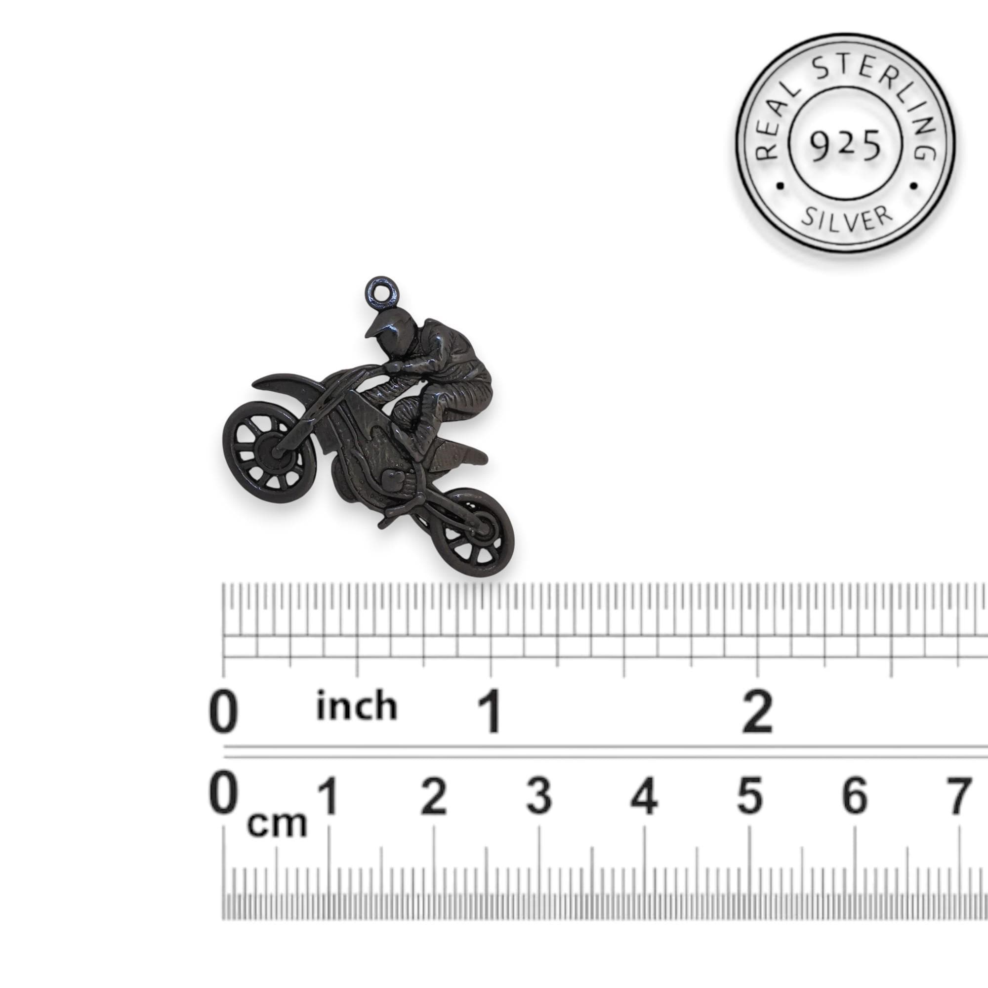 Motocross Pendant for Men – Oxidized 925 Silver Necklace Charm – Gift for Riders, Fans or Teen Boys