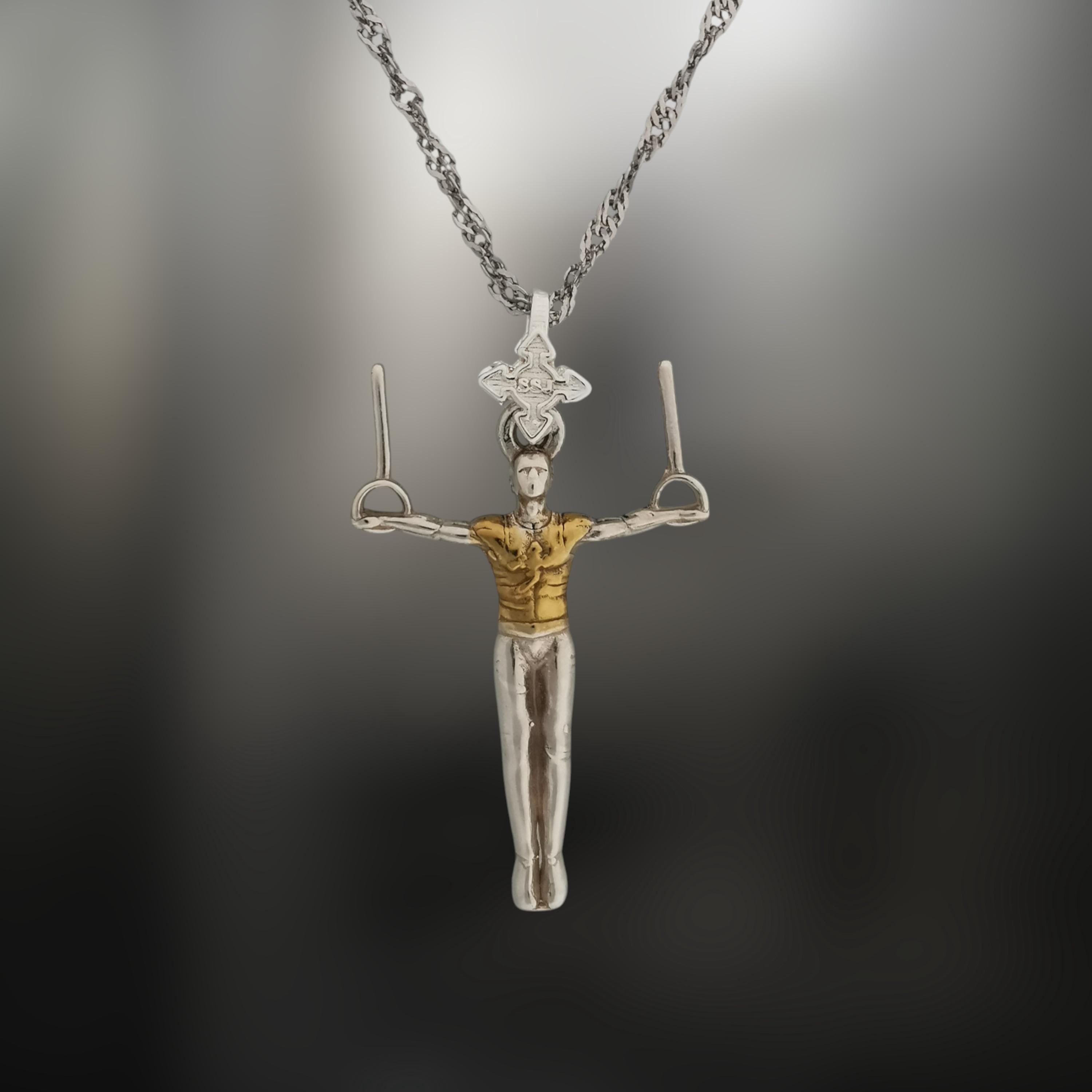 Artistic Gymnastics Jewelry Pendant for Men – 925 Silver with Partial Gold Plating – Handcrafted Sport Charm for Strength & Control Necklace