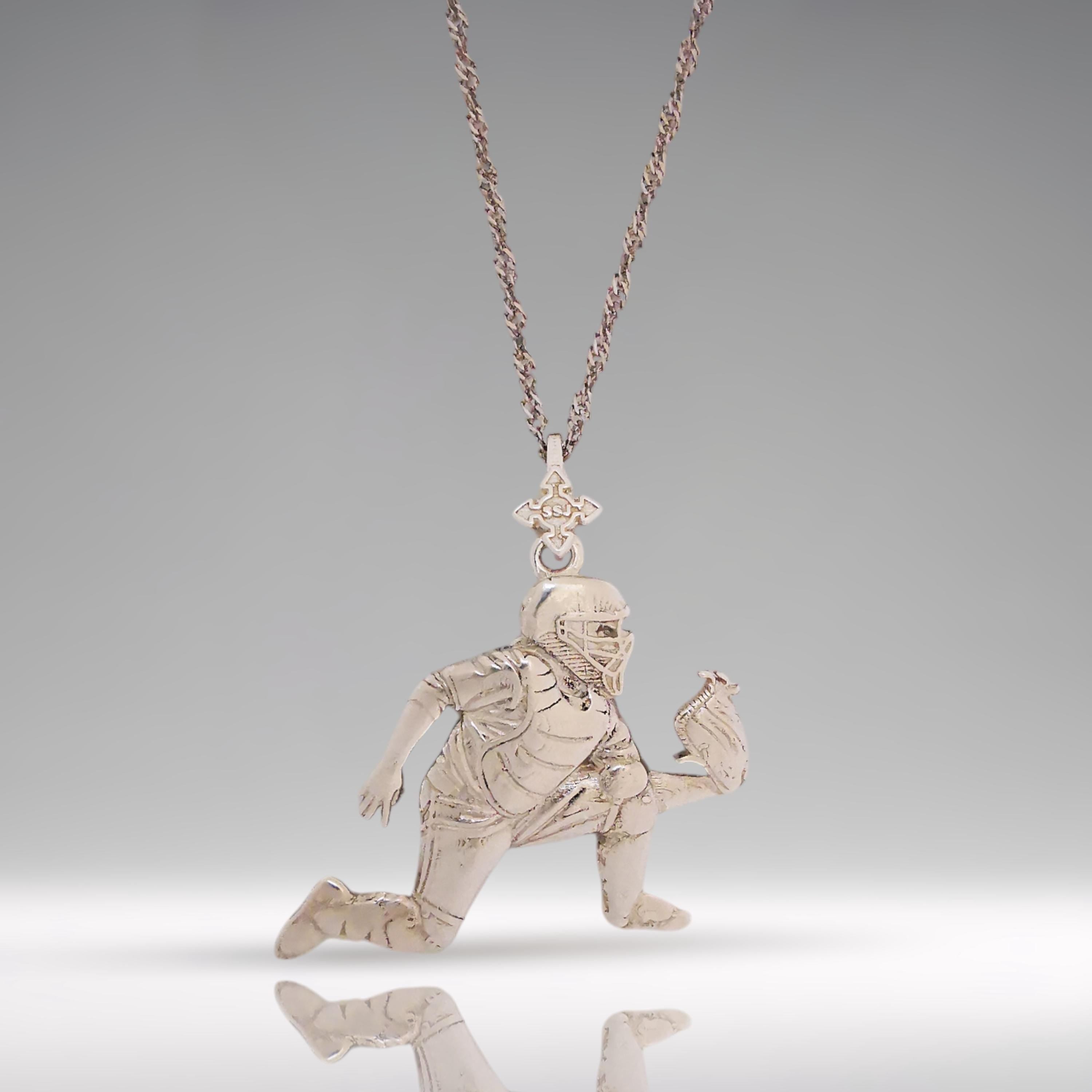 Baseball Jewelry Pendant for Men – 925 Sterling Silver Gift – Handcrafted Sports Accessory for Catchers and Collectors – Necklace