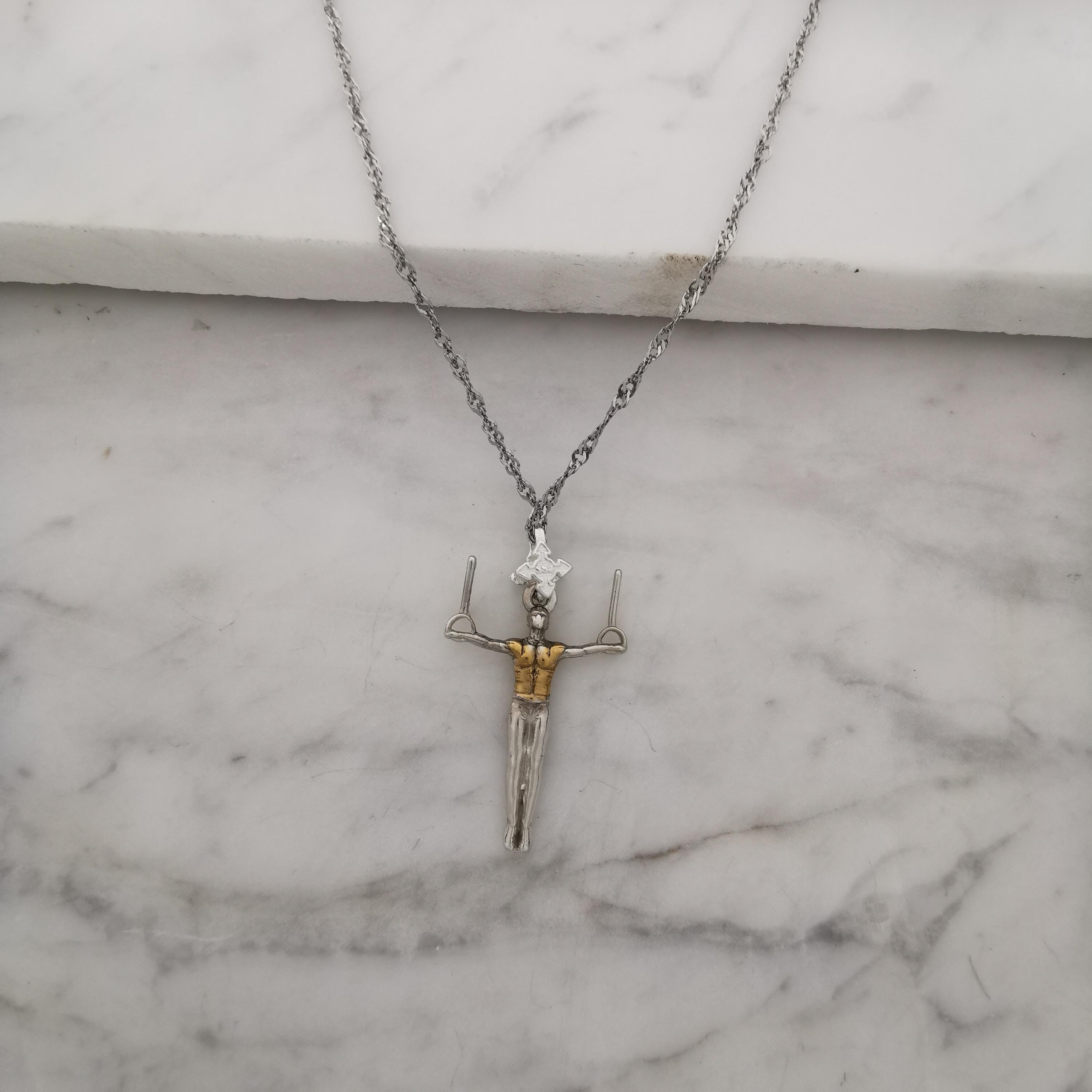 Artistic Gymnastics Jewelry Pendant for Men – 925 Silver with Partial Gold Plating – Handcrafted Sport Charm for Strength & Control Necklace