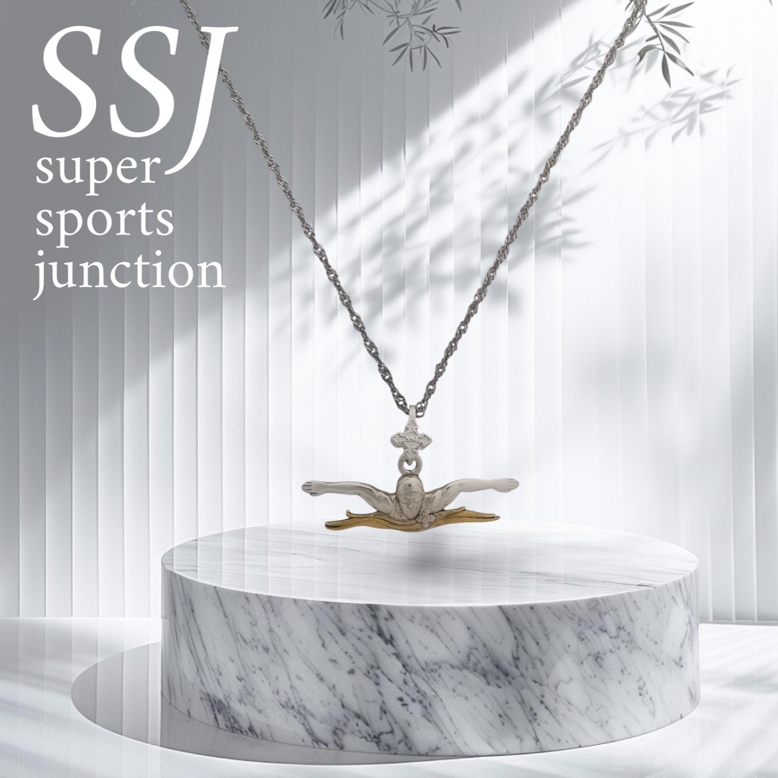 Swimming Jewelry Pendant for Men and Teen Boys – Two-Tone 925 Silver with Gold Detail Gift, Sports Accessory for Butterfly Swimmers Necklace