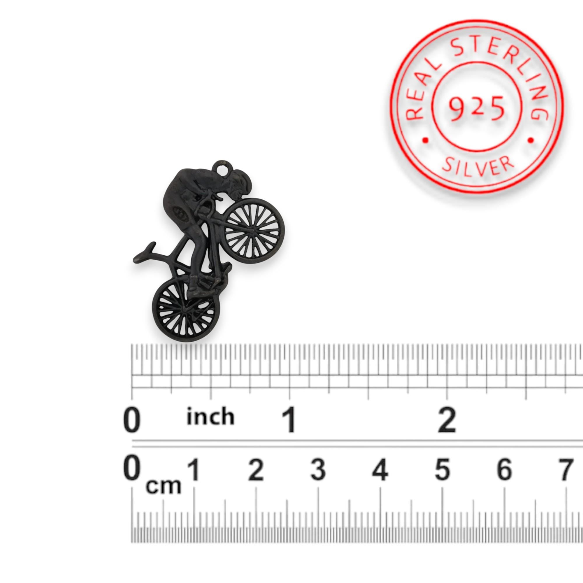 Cycling Jewelry Pendant for Men – Black Oxidized 925 Silver Gift – Handcrafted Sports Accessory for Cyclists and Athletes – Necklace