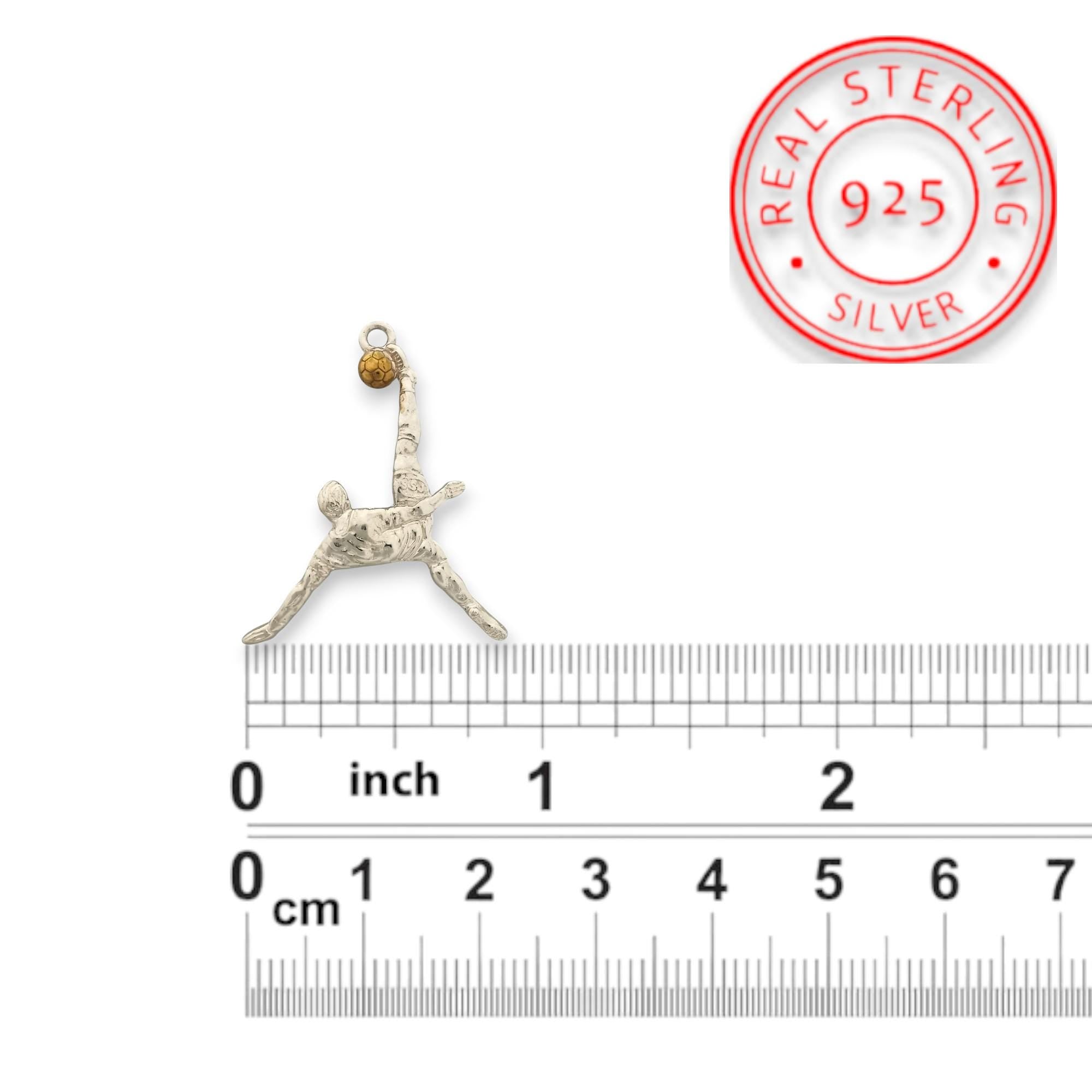 Football (Soccer) Jewelry Pendant for Men – 925 Silver with Partial Gold Plating – Bicycle Kick Sport Charm – Necklace