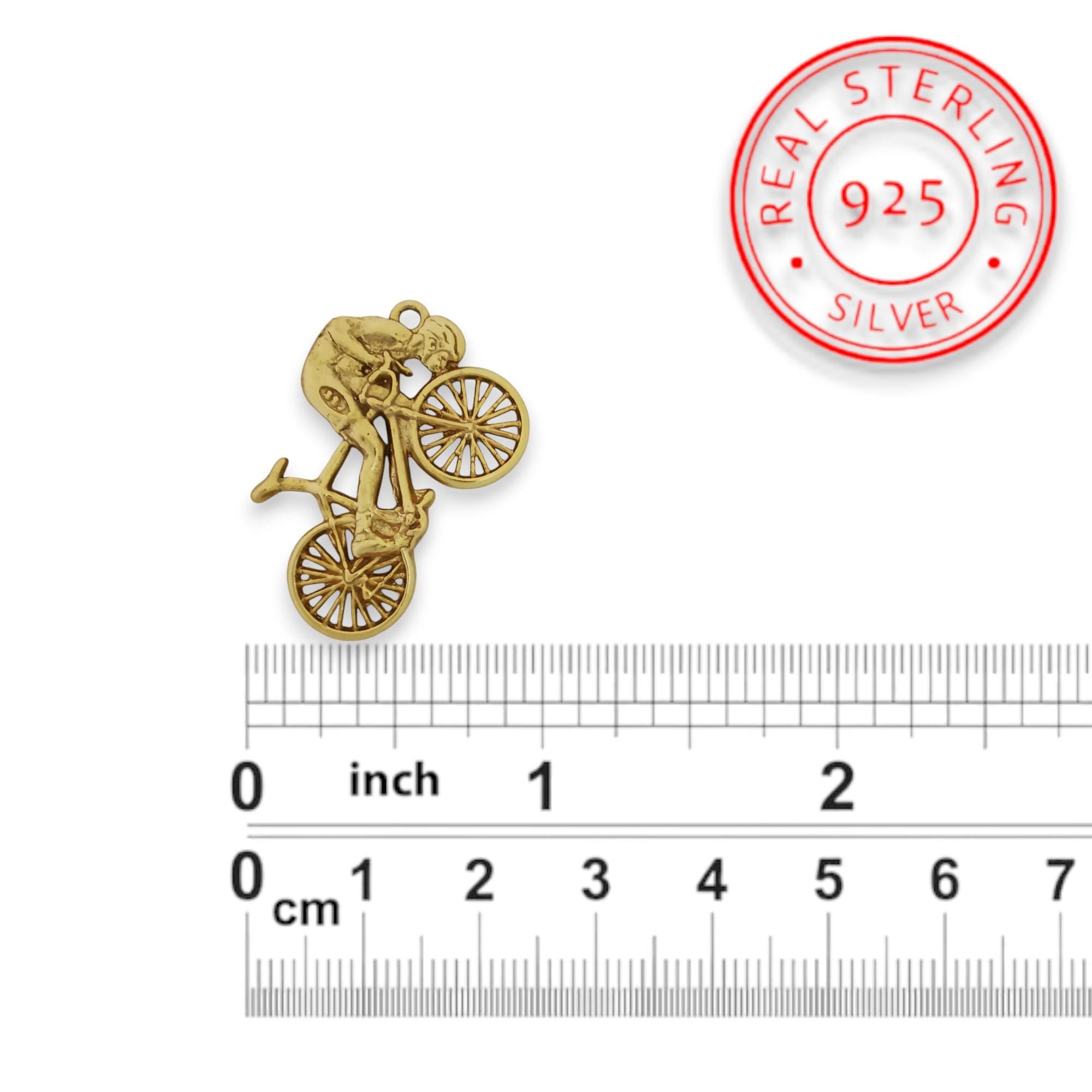 Cycling Jewelry Pendant for Men – Gold-Plated 925 Silver Gift – Handcrafted Sports Accessory for Cyclists and Athletes – Necklace