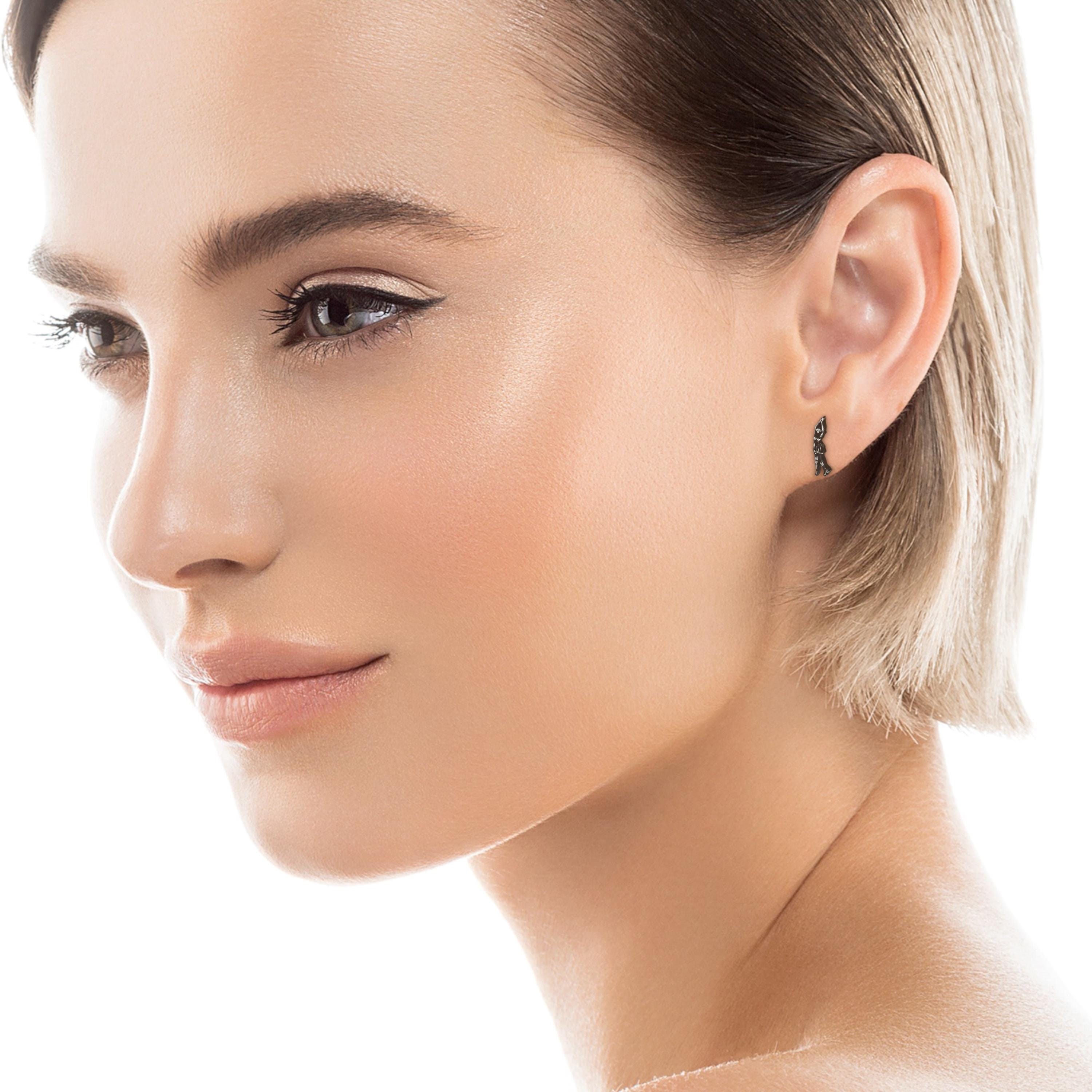 Figure Skating Stud Earrings. Vintage Style Patinated 925 Silver Jewelry for Women, Gift for Skater, Coach or Athlete, Small Sports Earrings