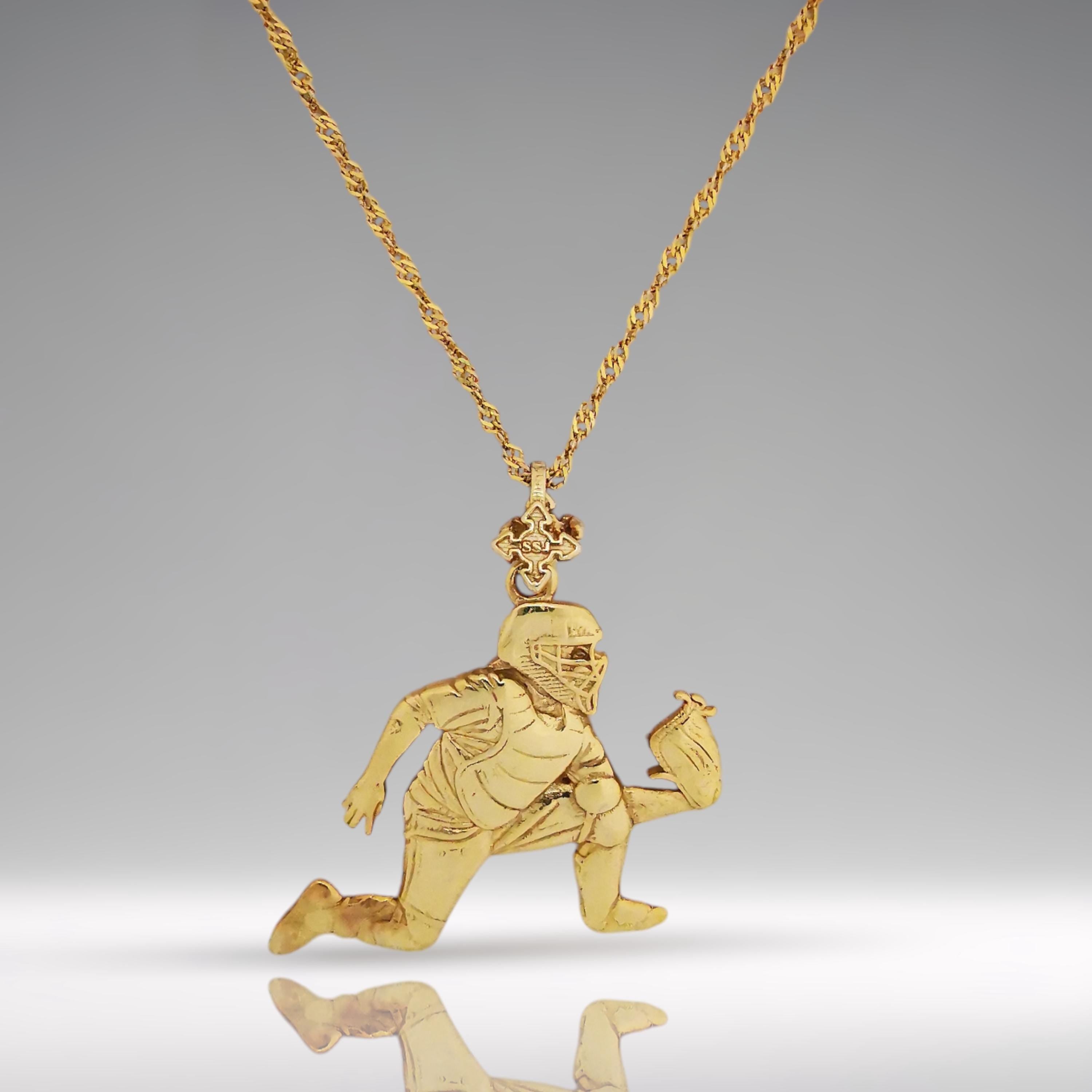 Baseball Catcher Pendant for Men – Gold-Plated 925 Silver Jewelry – Gift for Player, Coach or Fan