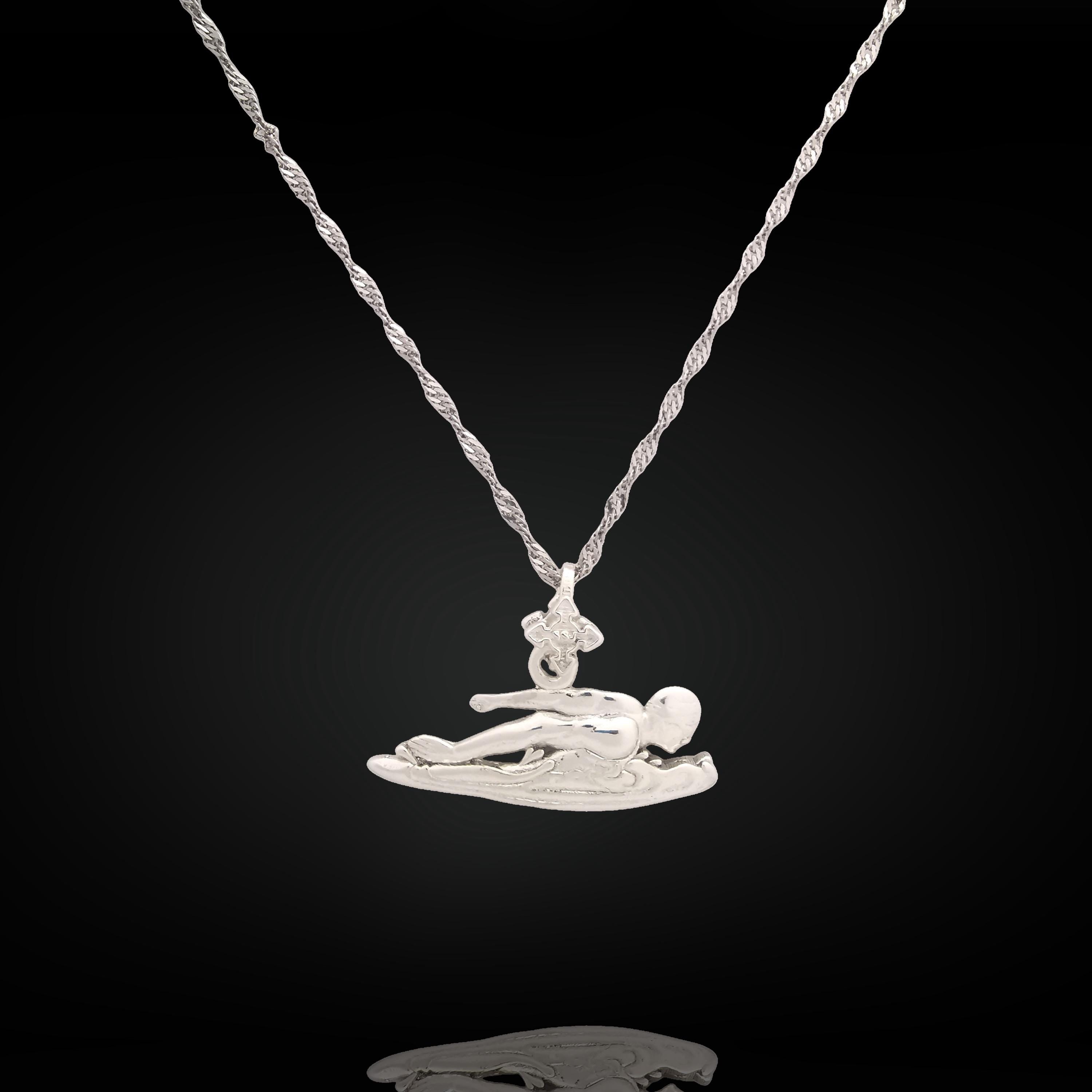 Swimming Jewelry Pendant for Men – Classic 925 Silver Gift – Sports Accessory for Freestyle Swimmers and Teen Boys – Necklace