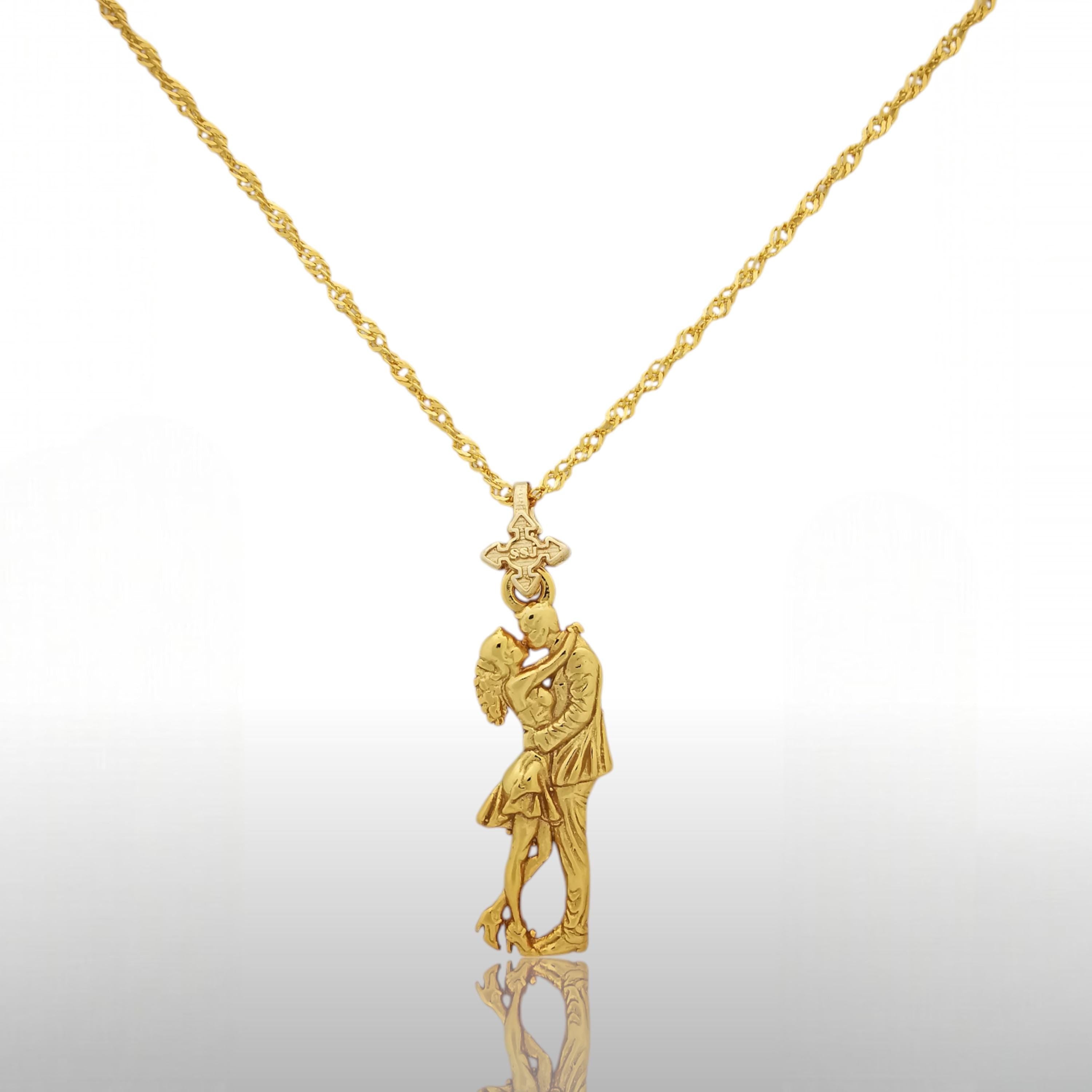 Gold Tango Necklace – Latin Dance Pendant for Her, 925 Silver with Gold Plating, Romantic Gift, Elegant Couple Jewelry
