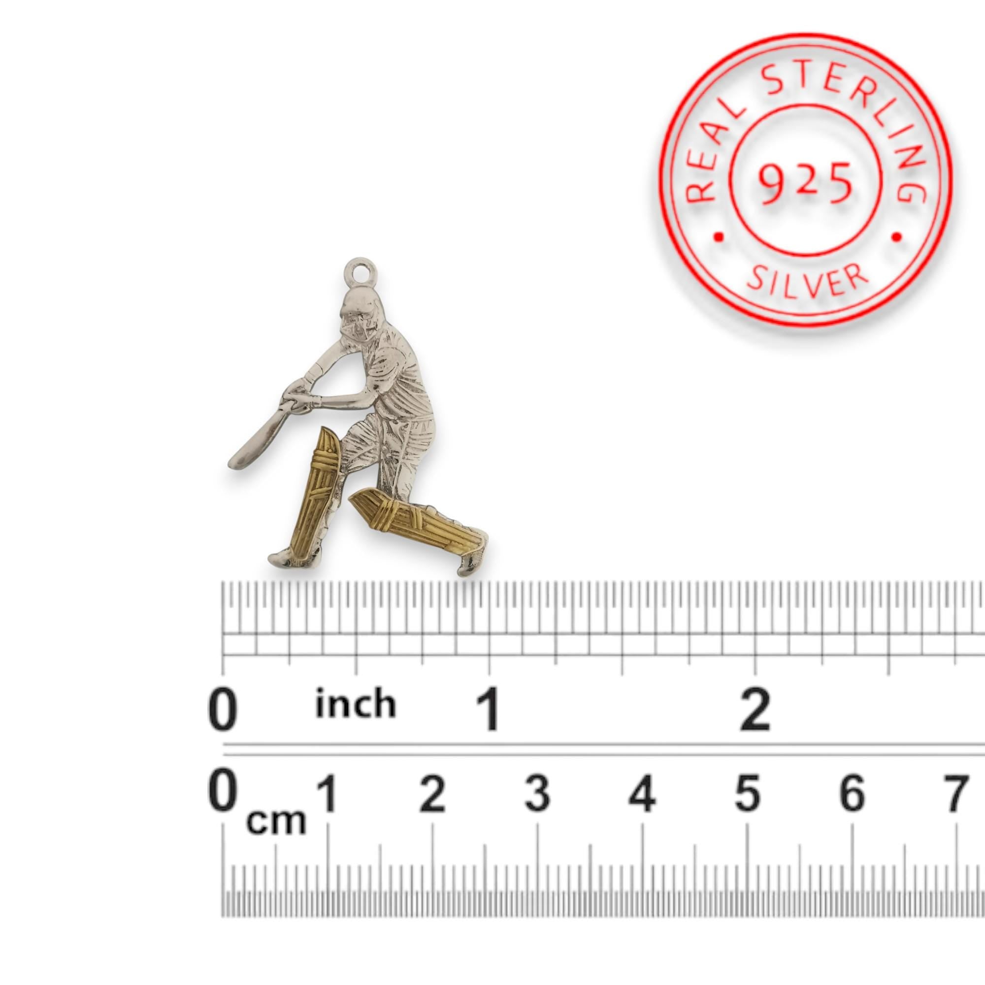 Cricket Jewelry Pendant for Men – Silver with Partial Gold Plating 925 Gift – Elegant Sports Accessory for Cricketers and Players – Necklace