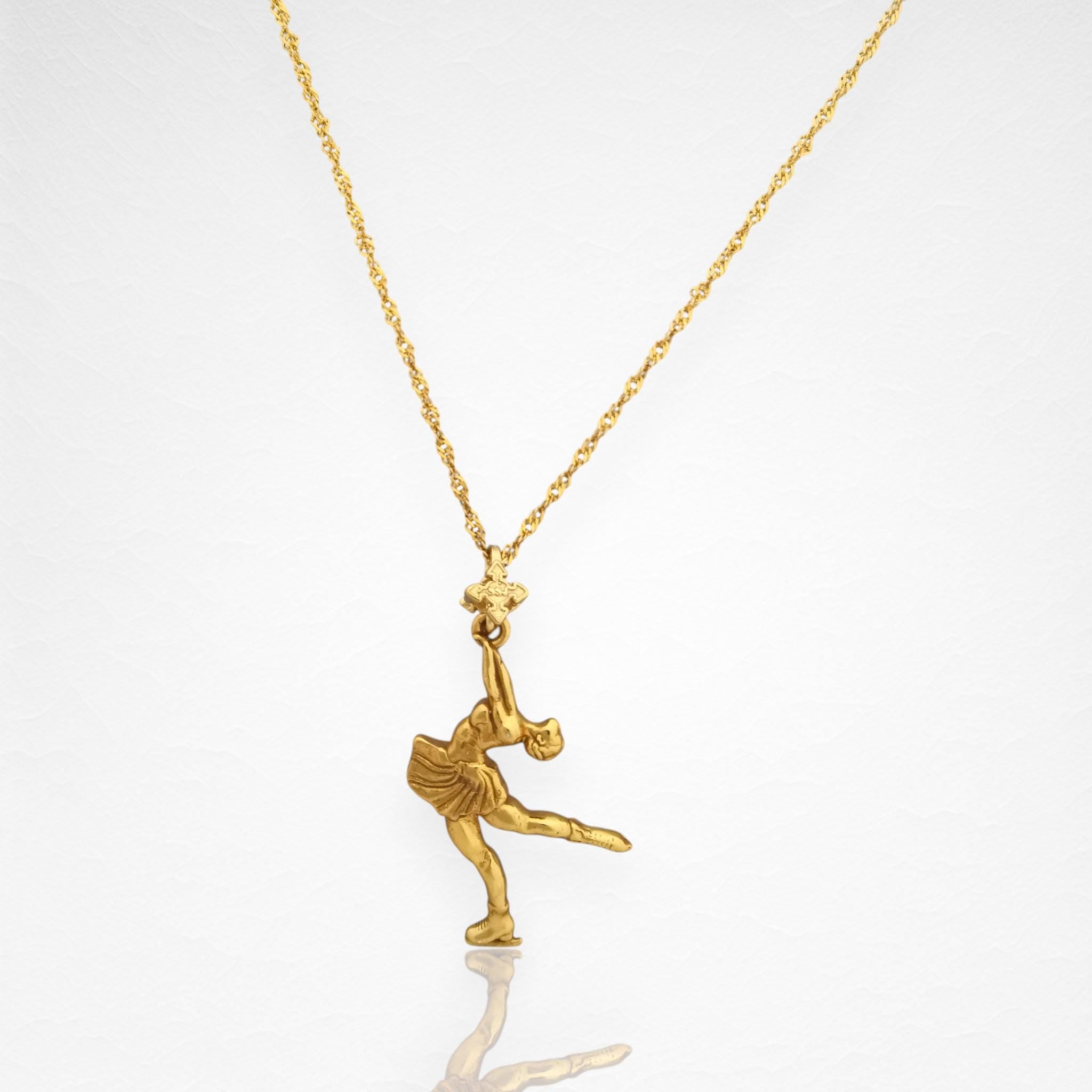 Figure Skating Jewelry Pendant for Women – Gold-Plated 925 Silver Gift – Handcrafted Sport Charm for Ladies on Ice – Necklace