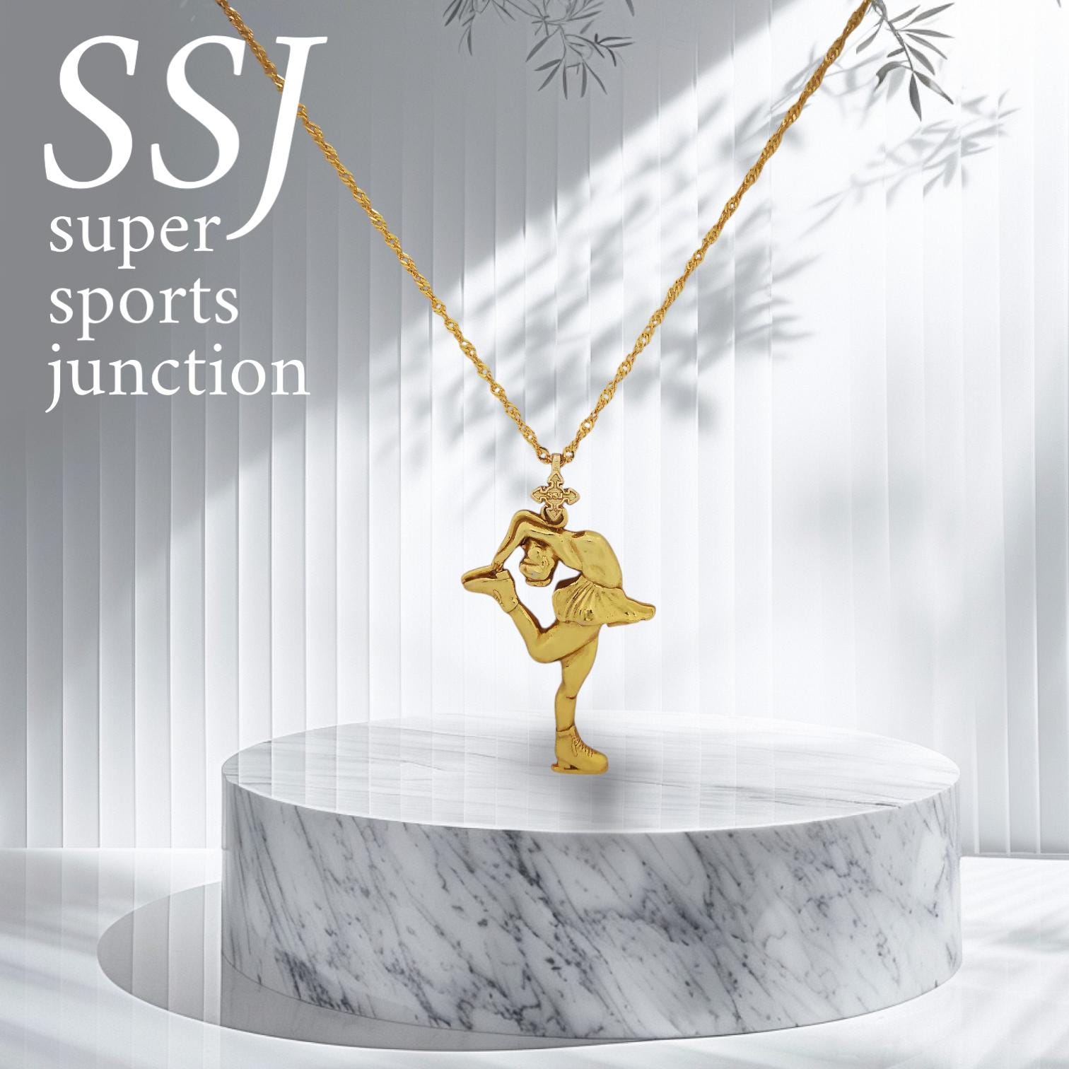 Figure Skating Jewelry Pendant for Women – Gold-Plated 925 Silver Gift – Luxurious Sports Charm for Skaters and Fans – Necklace