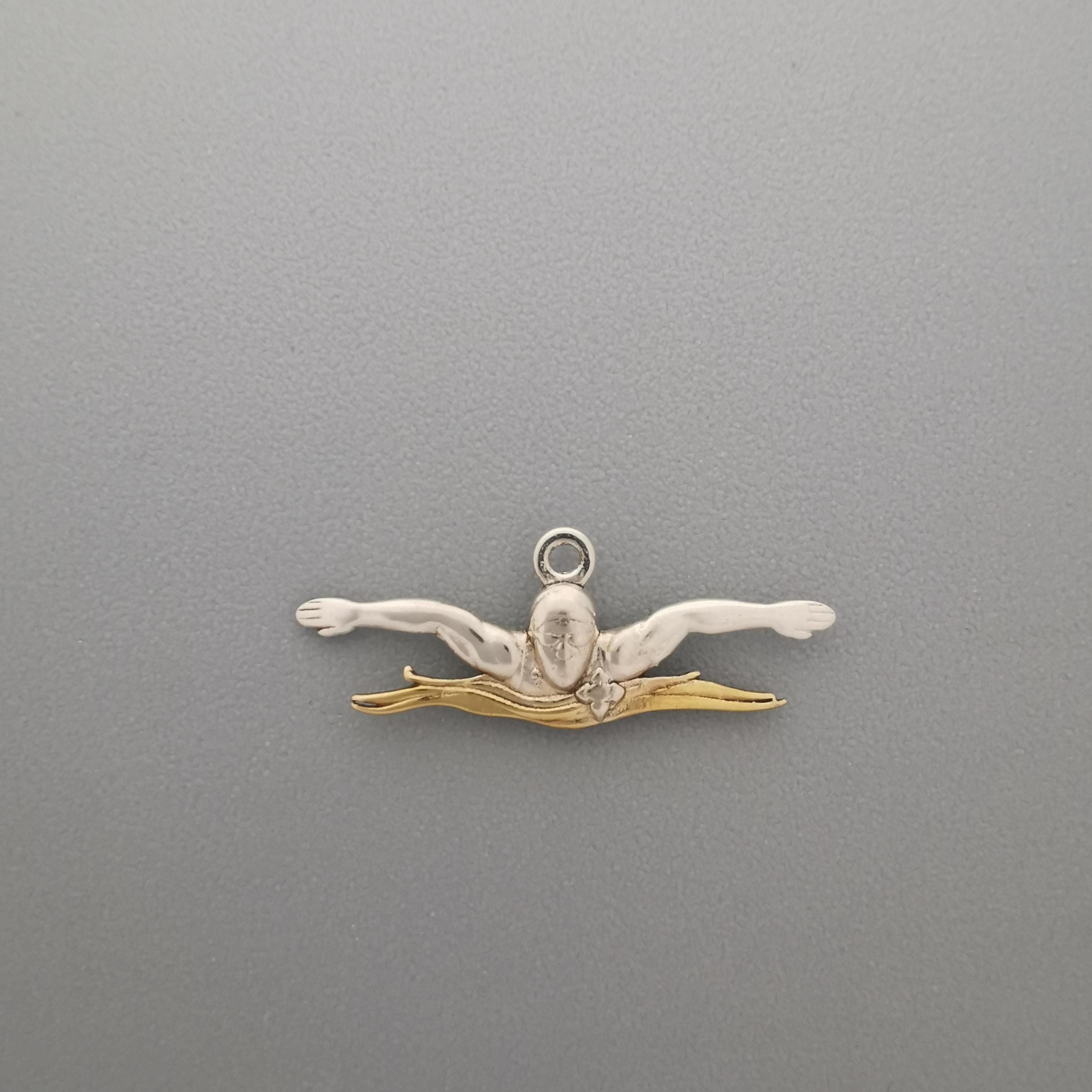 Swimming Jewelry Pendant for Men and Teen Boys – Two-Tone 925 Silver with Gold Detail Gift, Sports Accessory for Butterfly Swimmers Necklace