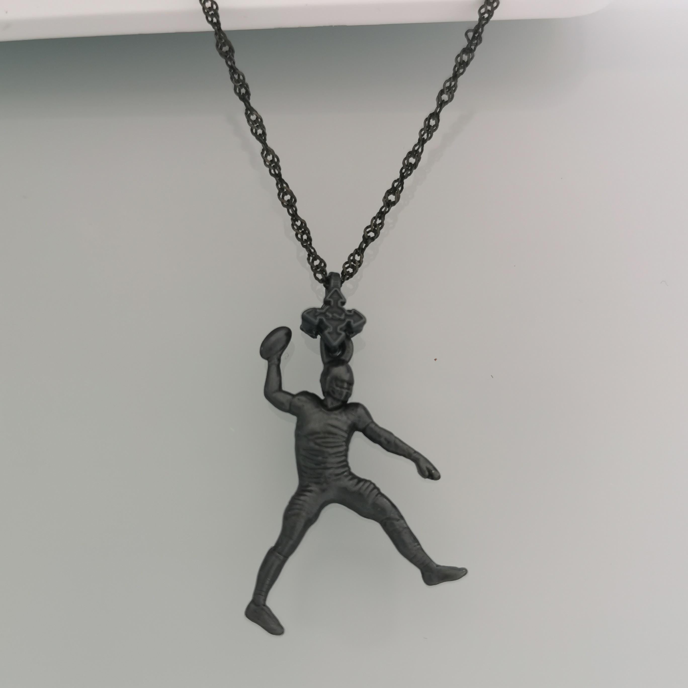 American Football Jewelry Pendant for Men – Oxidized Black 925 Silver Gift for Players, Athletes & Fans – Bold Sports Necklace for Game Day
