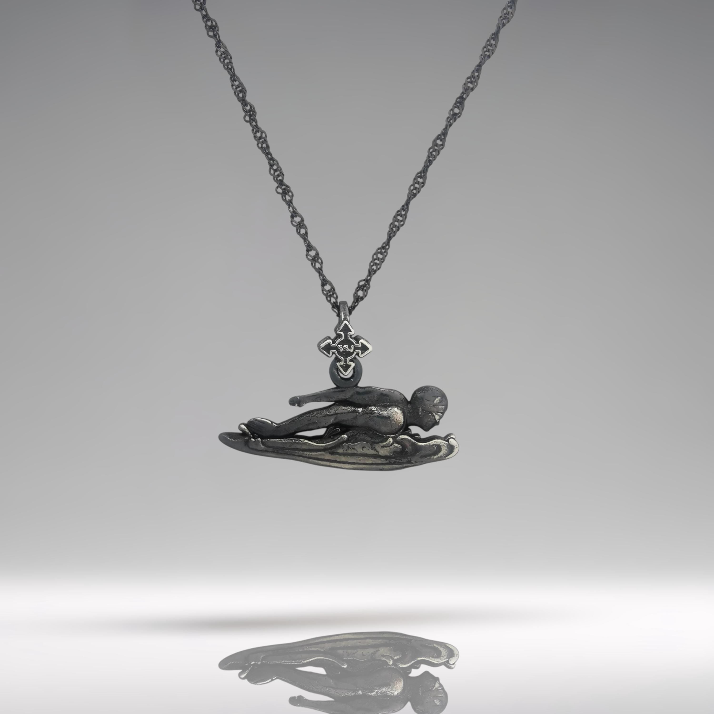 Swimming Jewelry Pendant for Men – Vintage Style 925 Silver Gift – Sports Accessory for Freestyle Swimmers and Water Sport Fans – Necklace