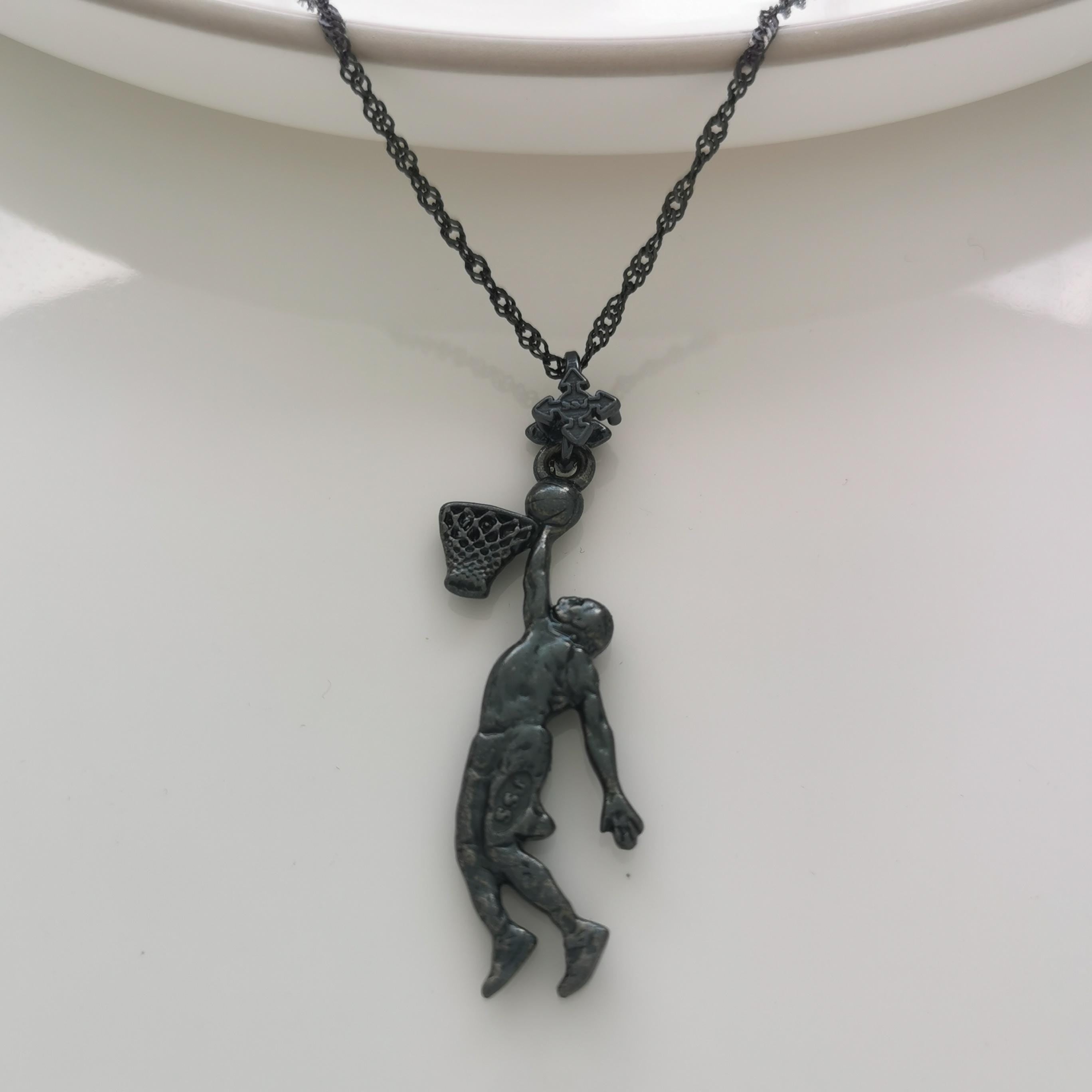 Basketball Dunk Pendant for Men – Oxidized Black 925 Silver Jewelry Gift for Players, Coaches & Fans – Sports Necklace