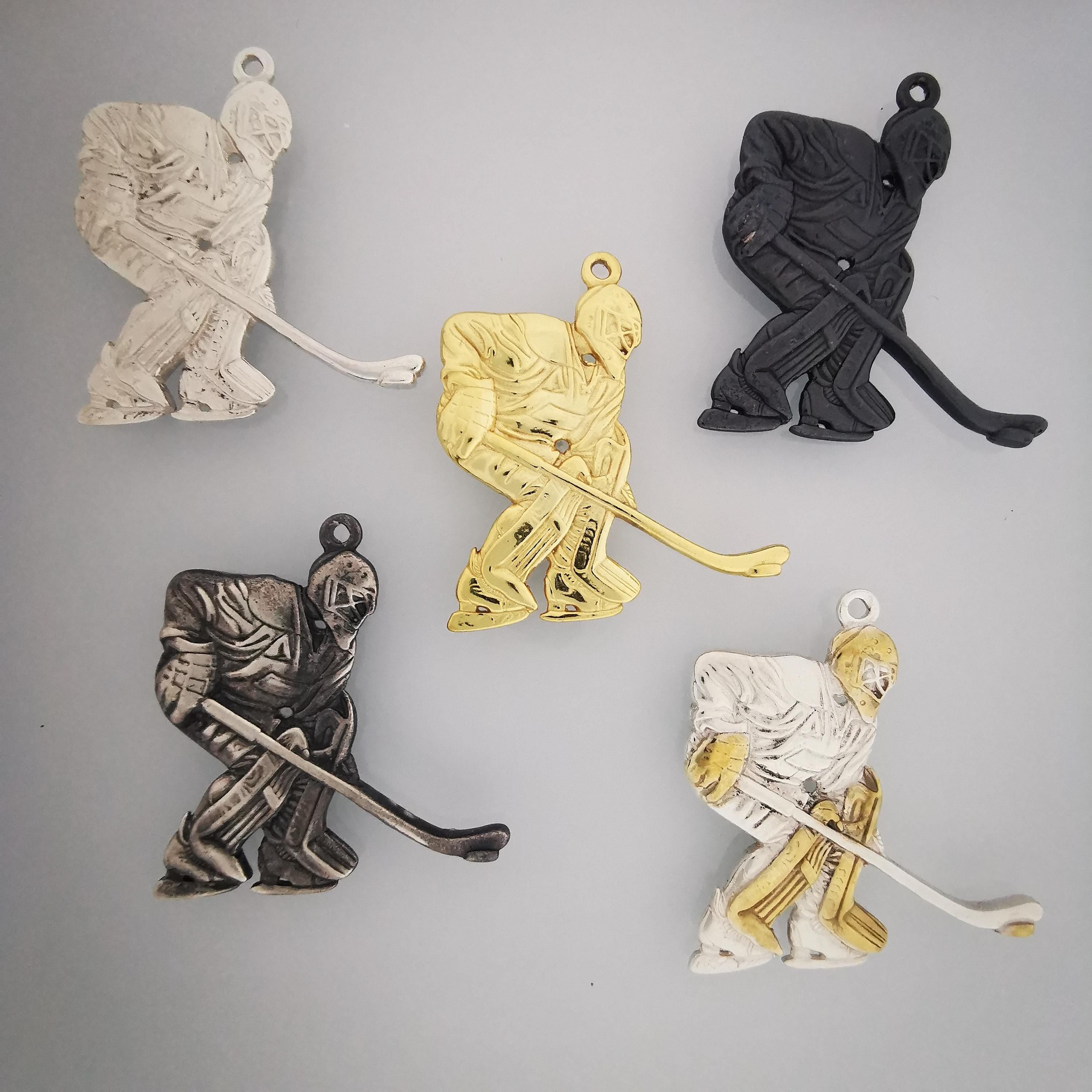 Ice Hockey Jewelry Pendant for Men – 925 Silver with Partial Gold Plating – Goalie Sports Gift for Players, Fans & Coaches – Necklace