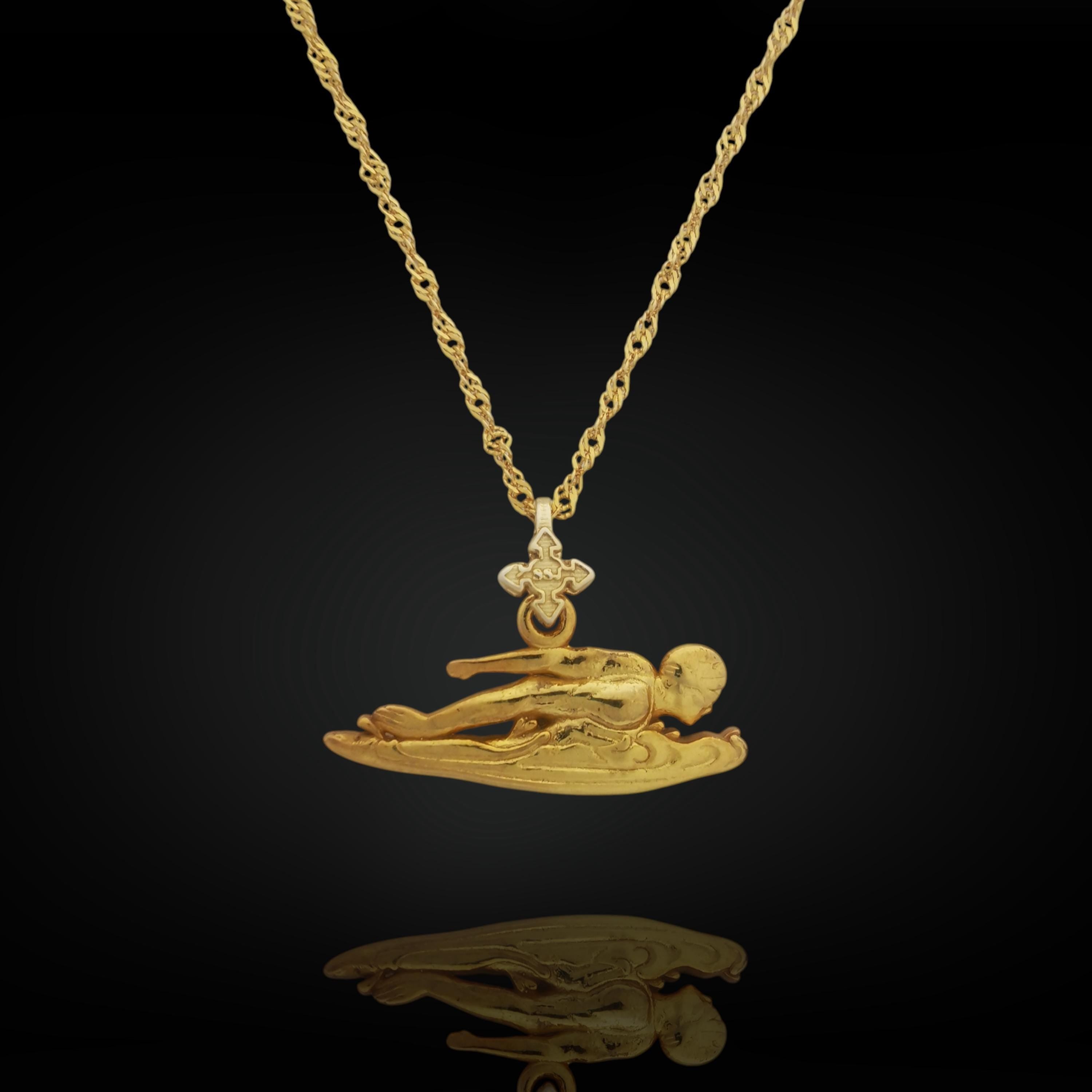 Swimming Jewelry Pendant for Men – Gold-Plated 925 Silver Gift – Sports Accessory for Swimmers, Water Sports Lovers Necklace