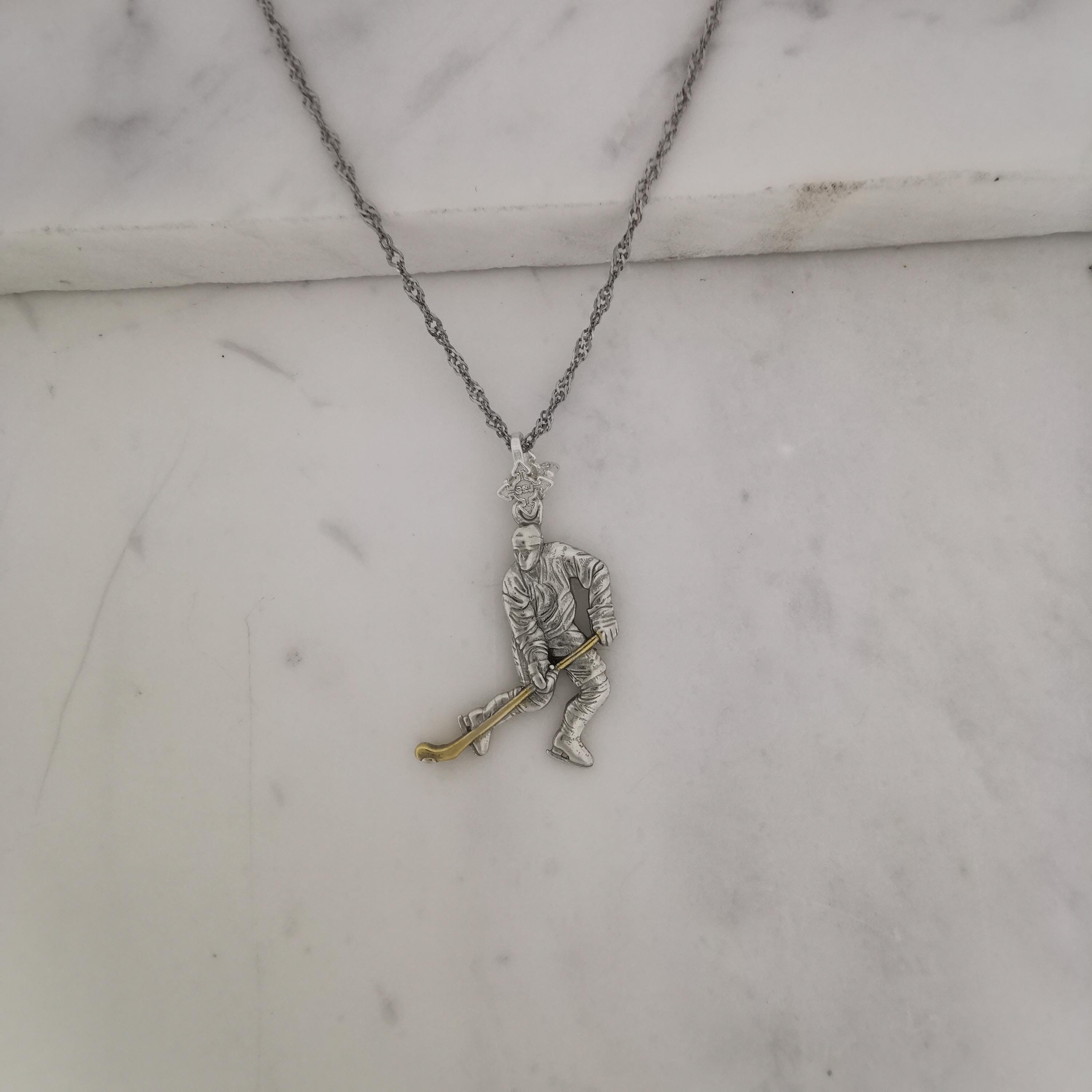 Ice Hockey Jewelry Pendant for Men – 925 Silver with Partial Gold Plating Gift Handcrafted Sports Accessory for Players and Coaches Necklace