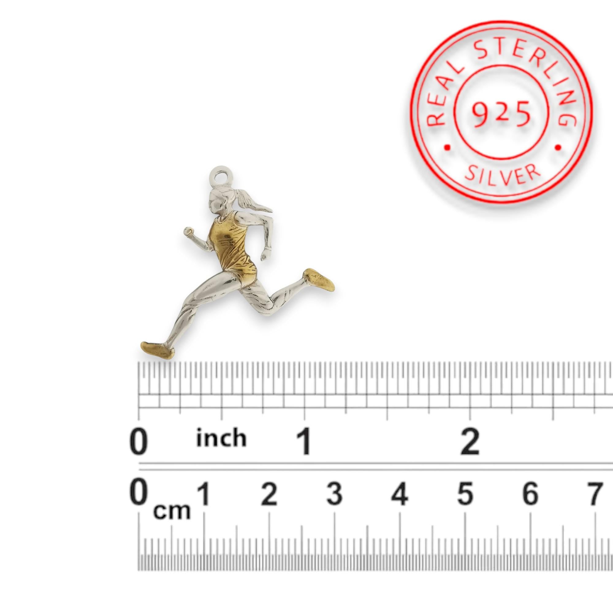 Running Woman Sports Jewelry for Female Athletes – 925 Silver Pendant with Partial Gold Plating – Gift for Runners, Sprinters & Track Stars