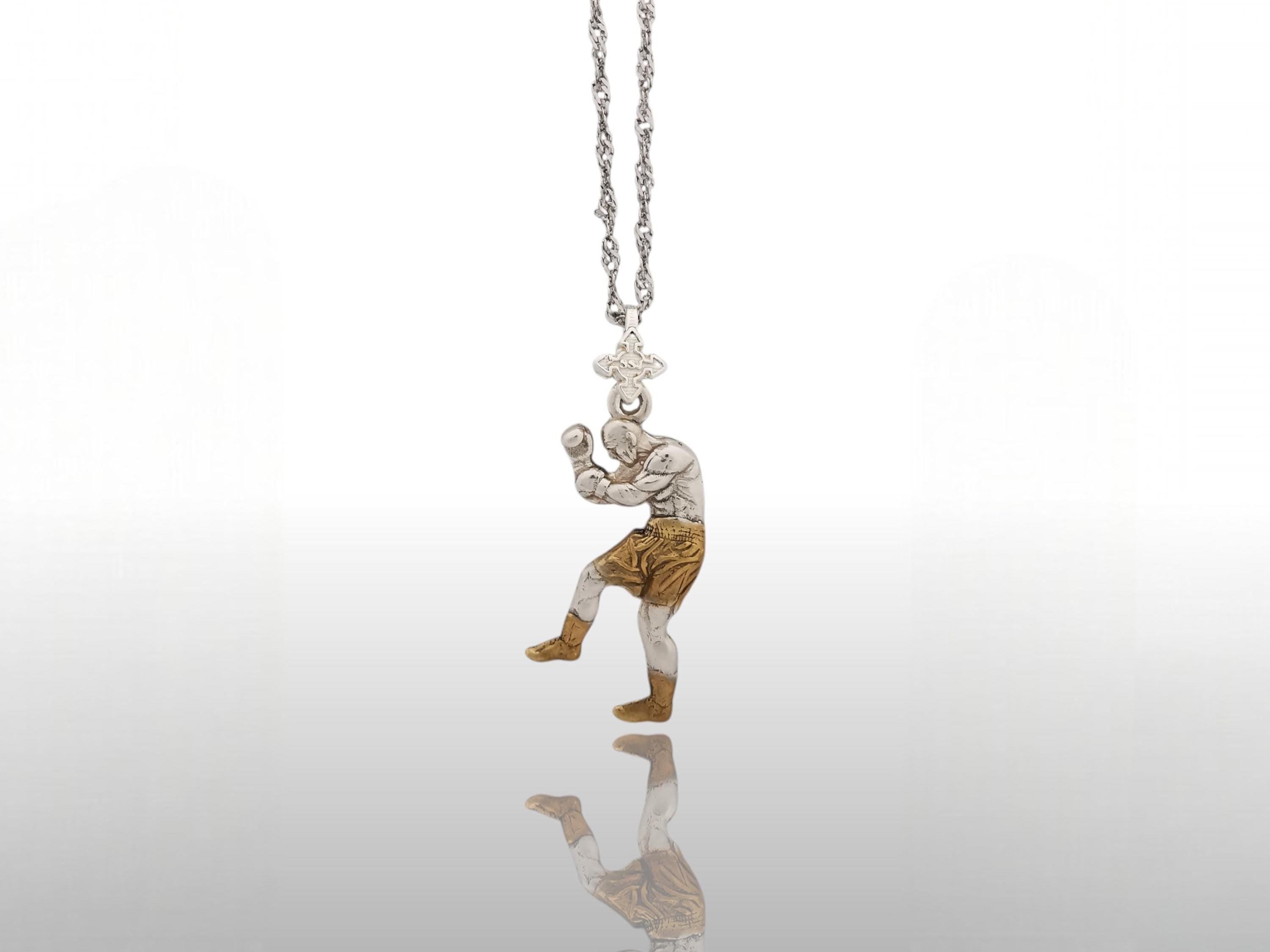 Boxing Jewelry Pendant for Men – 925 Silver with Partial Gold Plating – Handcrafted Sports Gift for Birthday or Father’s Day – Necklace