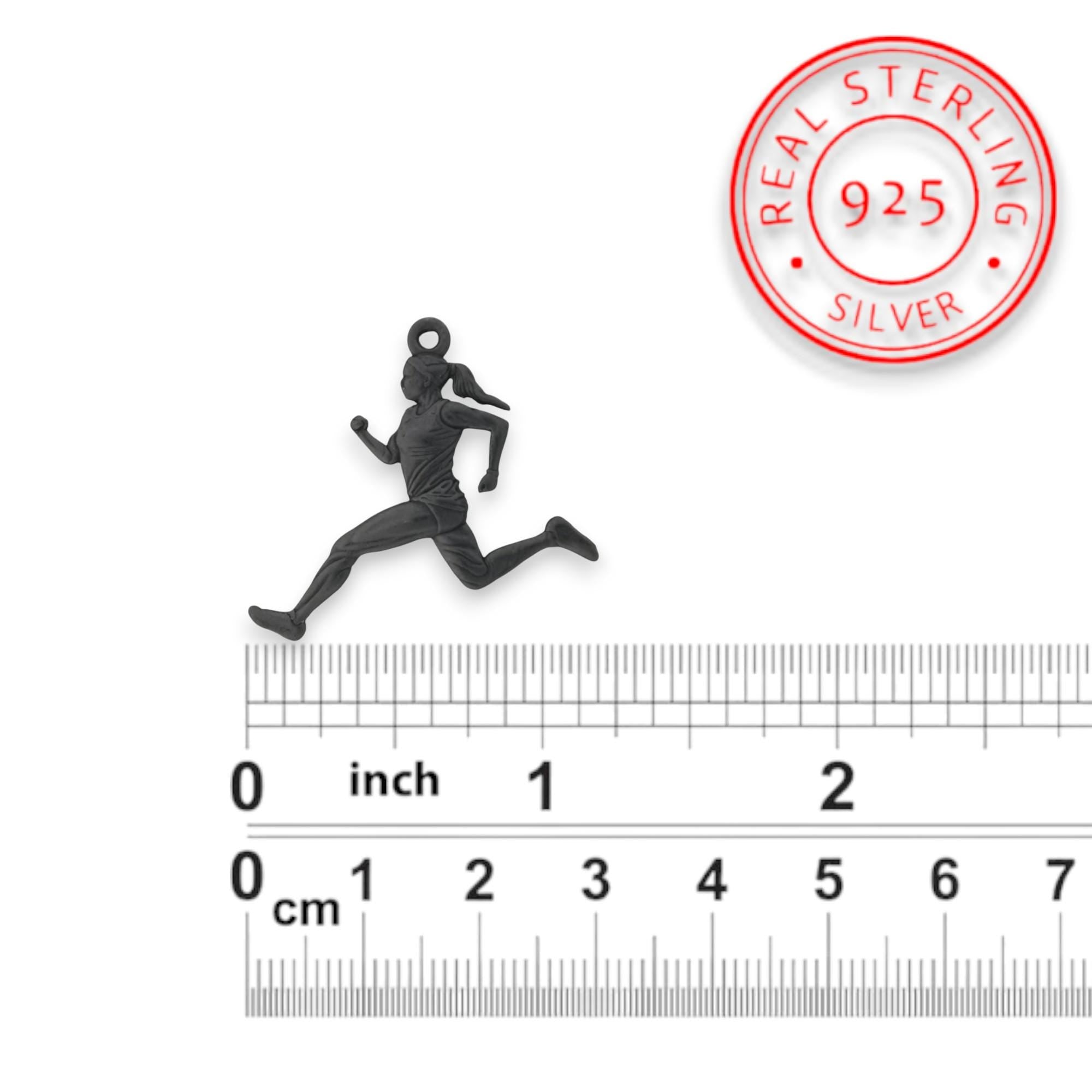 Gift for Runner Woman – Oxidized 925 Silver Pendant – Sporty Jewelry for Female Athletes and Active Women – Necklace