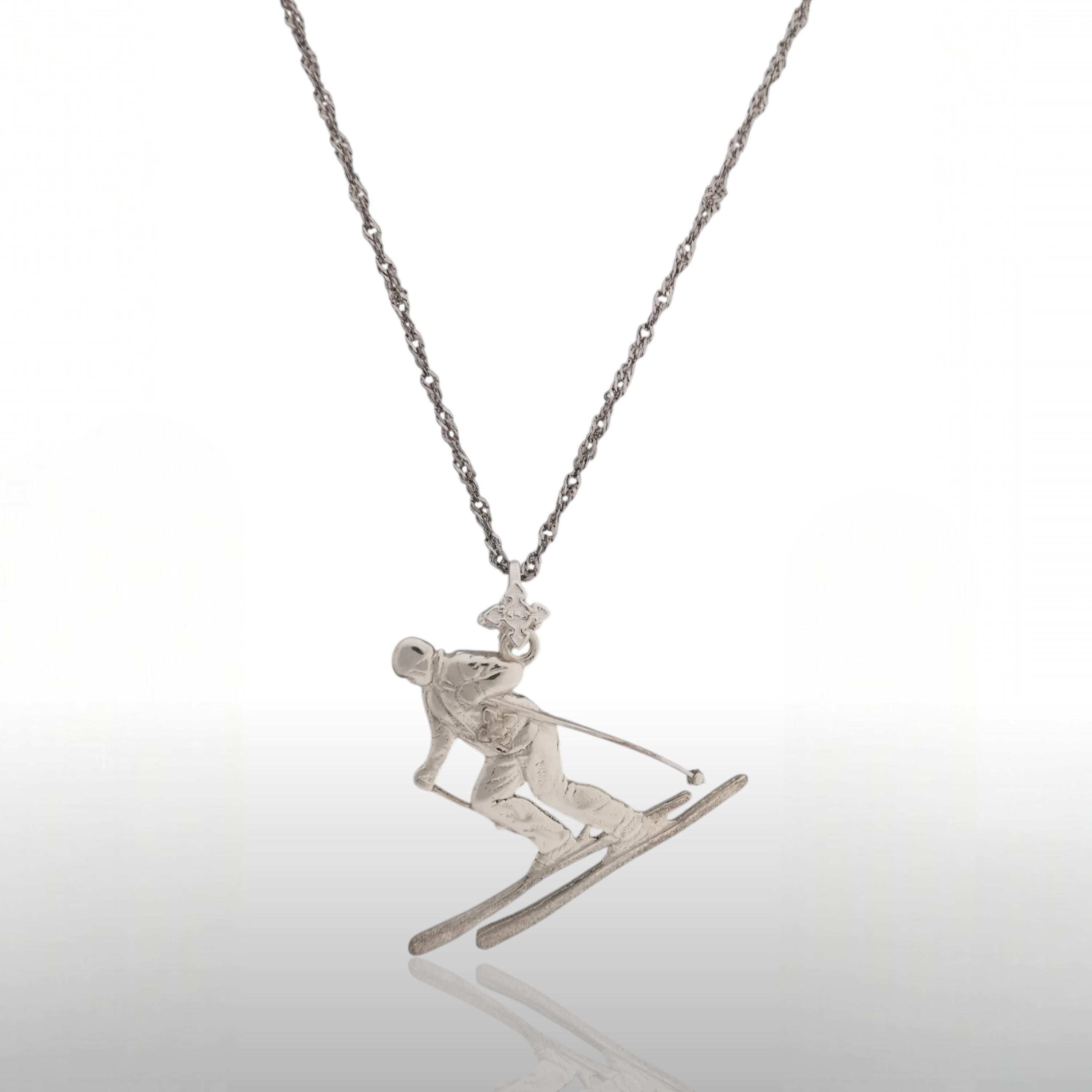 Skiing Jewelry Pendant for Women & Men – Classic Silver 925 Silver Sports Charm – Handcrafted Slalom and Freestyle Accessory – Necklace