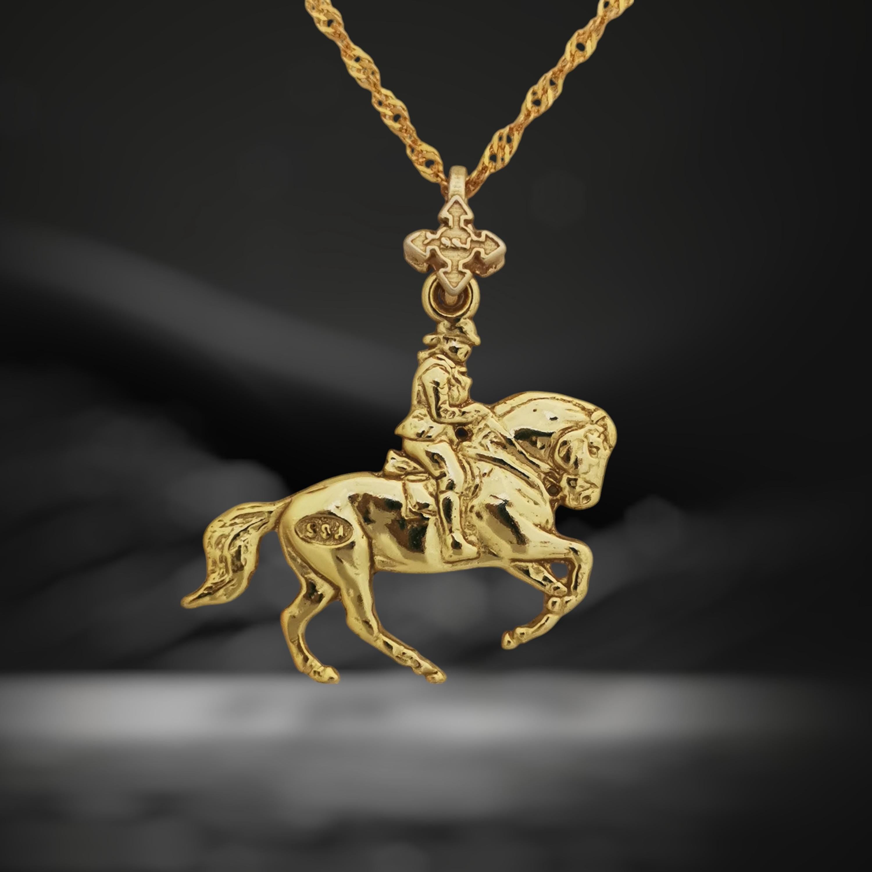 Dressage Jewelry Pendant for Men – Gold-Plated 925 Silver Gift – Equestrian Accessory for Riders and Horse Sport Lovers – Necklace