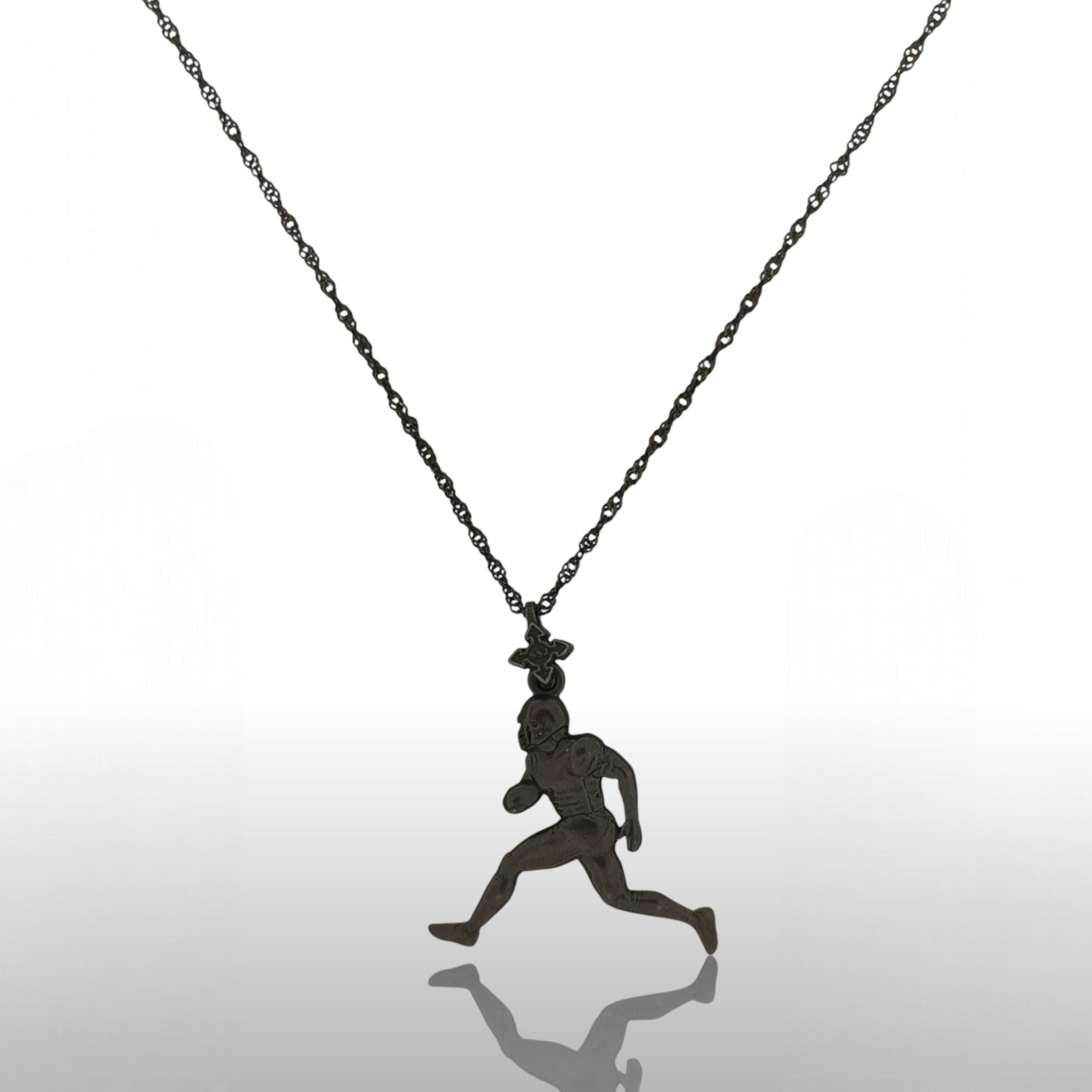 American Football Jewelry Pendant for Men – Oxidized Black 925 Silver Gift – Bold Sports Accessory for Players and Sports Lovers – Necklace