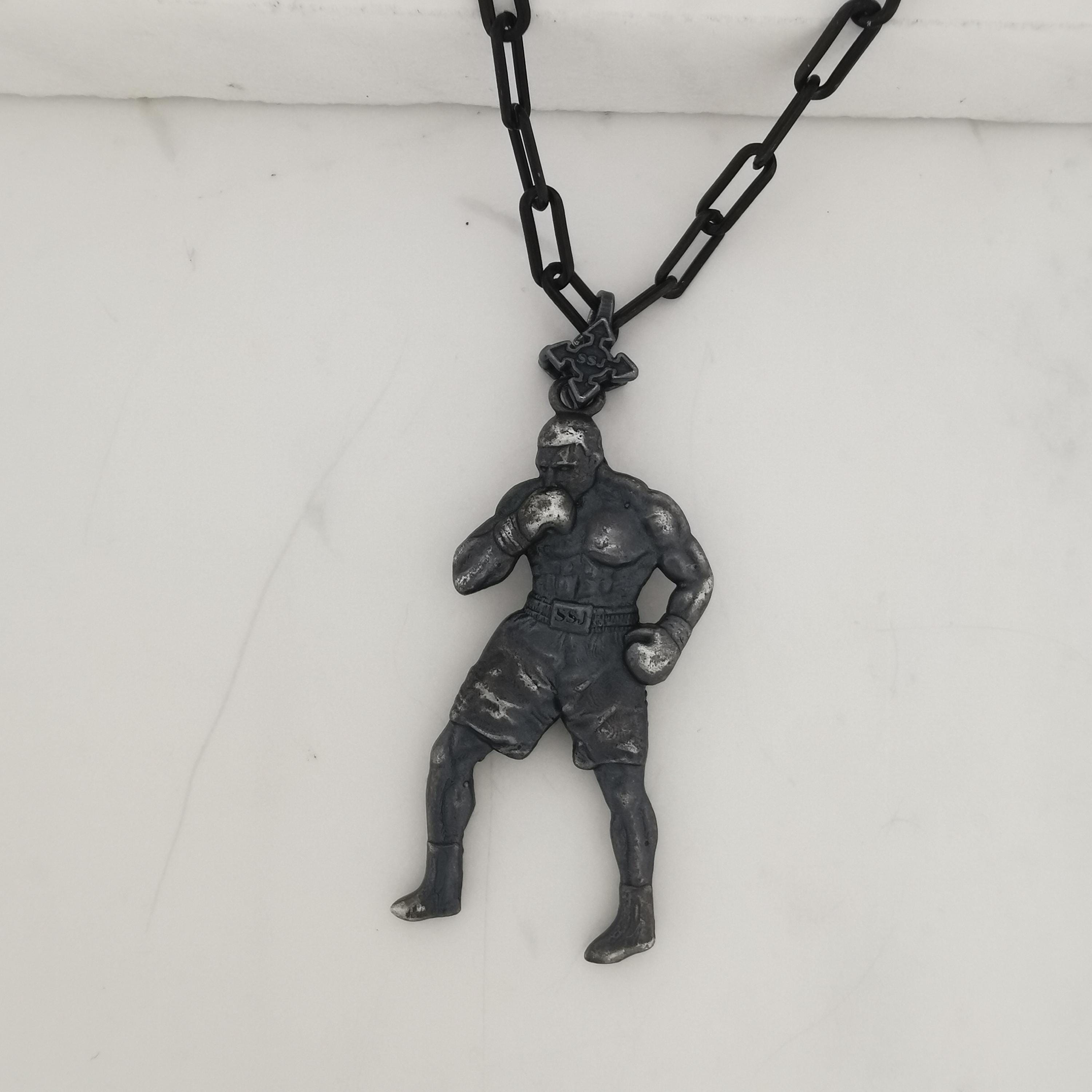 Boxing Jewelry Pendant for Men – Oxidized Black 925 Silver Gift – Handcrafted Sports Accessory for Fighters, Coaches & Fans – Necklace