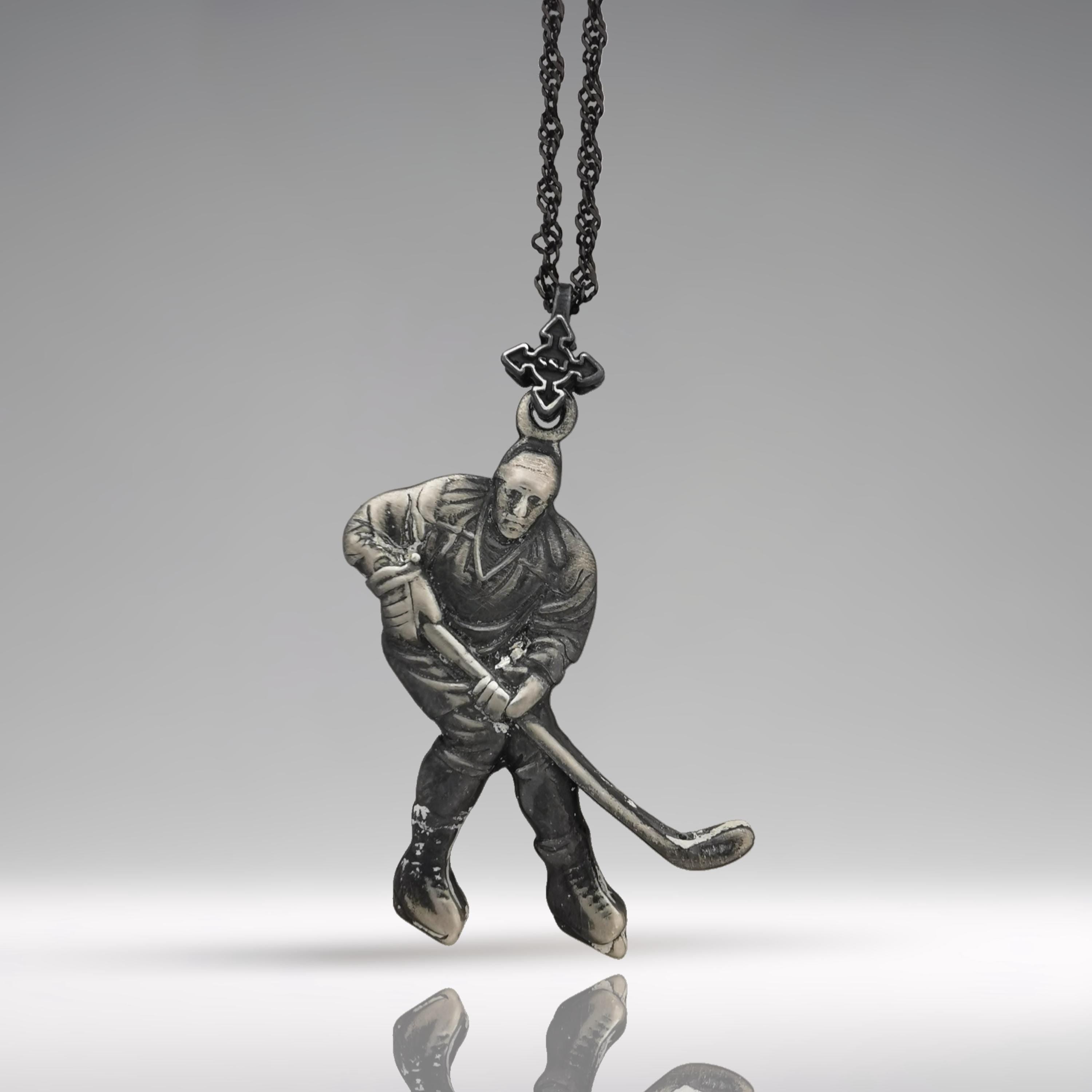 Ice Hockey Jewelry Pendant for Men – Vintage Style 925 Silver Gift – Handcrafted Sport Charm for Players – Necklace