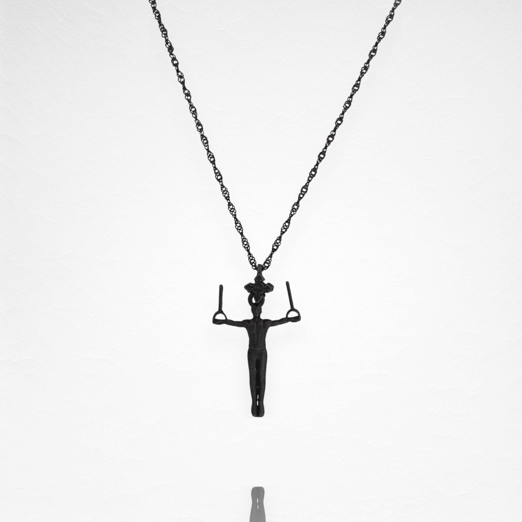 Artistic Gymnastics Jewelry Pendant for Men – Oxidized Black 925 Silver Gift – Handcrafted Sport Charm for Strength & Control – Necklace