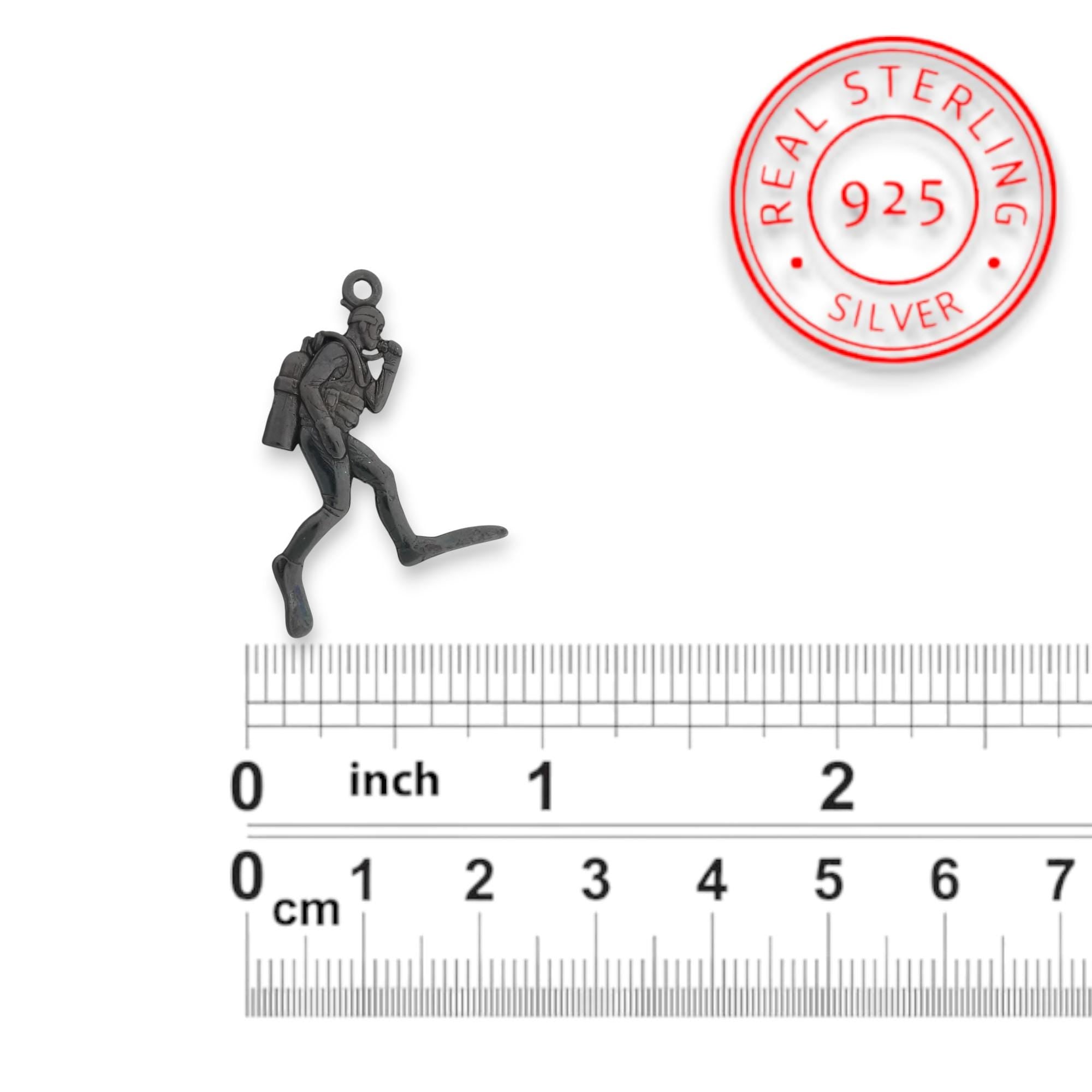 Scuba Diving Jewelry Pendant for Men & Women, Oxidized Black 925 Silver Gift, Handcrafted Diver Charm for Ocean Lovers and Athletes Necklace