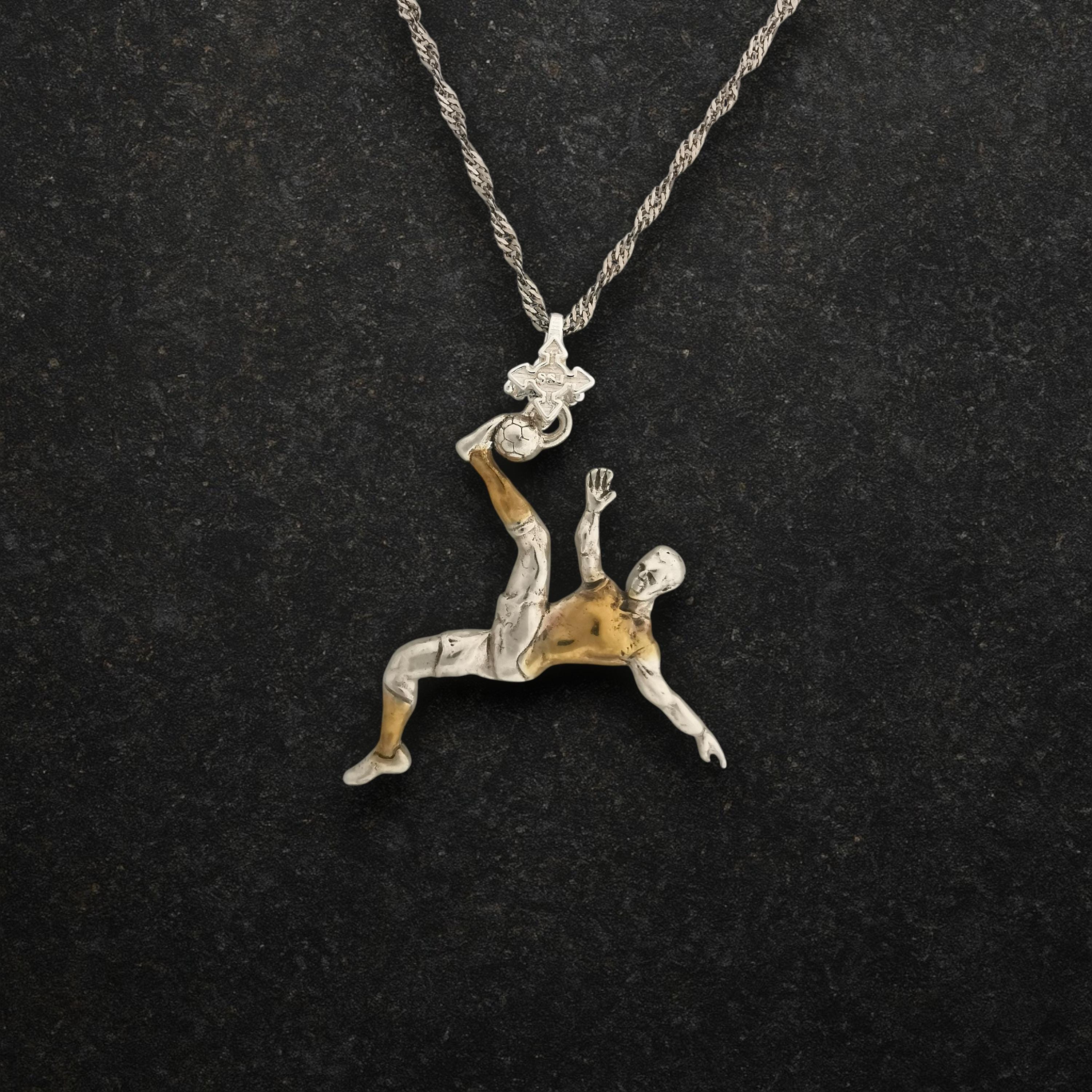 Football (Soccer) Pendant for Men – 925 Silver with Partial Gold Plating Jewelry Gift – Handcrafted Sports Charm for Players, Necklace