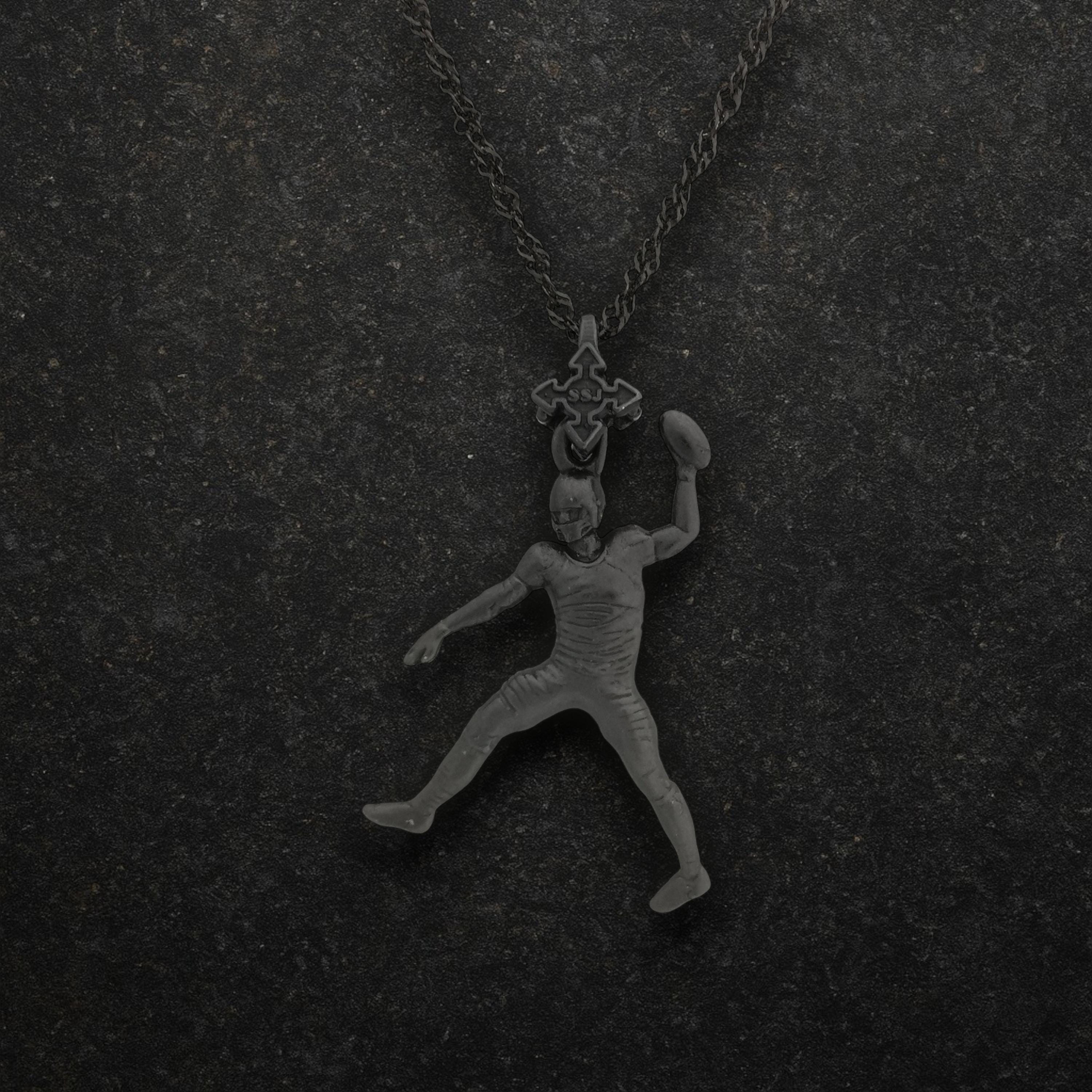 American Football Jewelry Pendant for Men – Oxidized Black 925 Silver Gift for Players, Athletes & Fans – Bold Sports Necklace for Game Day