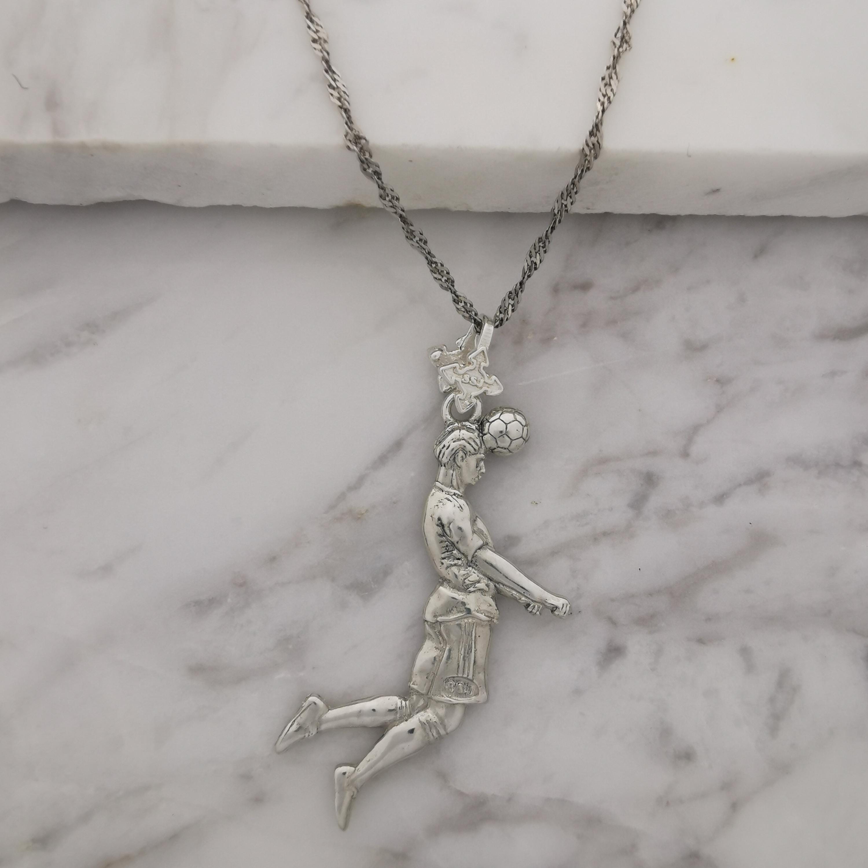 Football (Soccer) Jewelry Pendant for Men – Classic Silver 925 Gift – Header Shot Charm for Players – Necklace