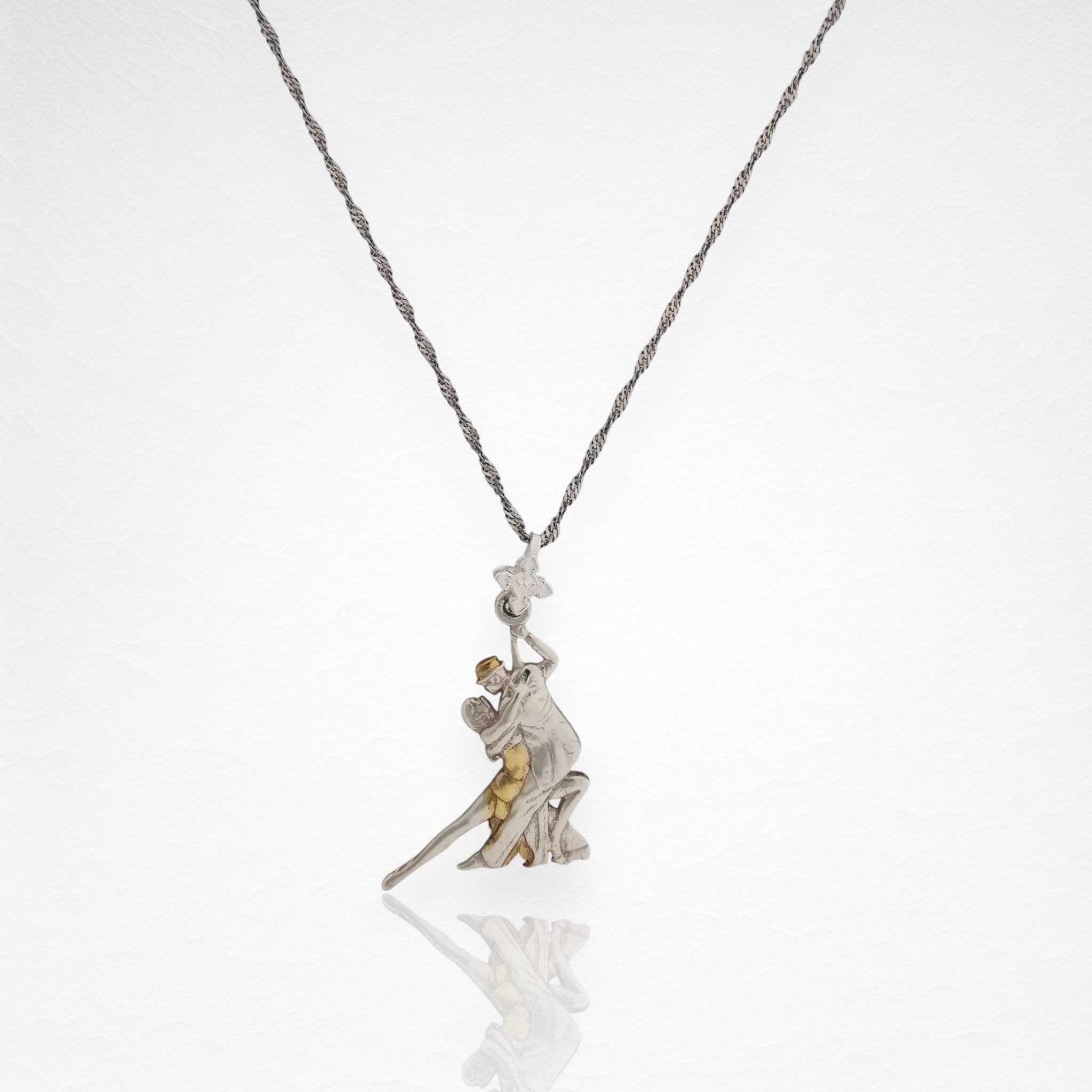 Dance Jewelry Pendant for Women – 925 Silver with Partial Gold Plating Gift – Tango Salsa Charm for Couples, Dancers & Artists – Necklace