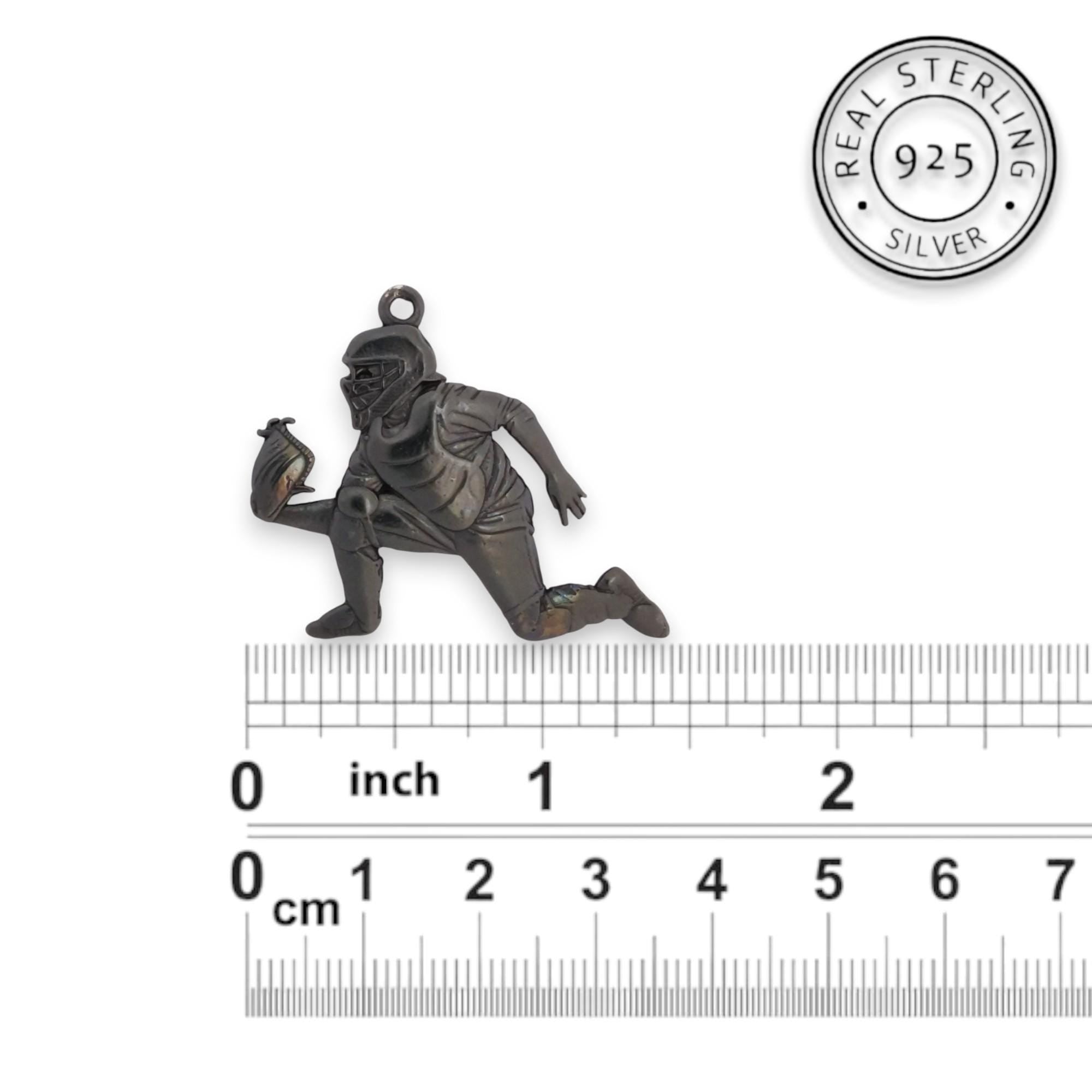 Baseball Jewelry Pendant for Men – Oxidized Black 925 Silver Gift – Bold Sports Accessory for Catchers and Game Day Players – Necklace
