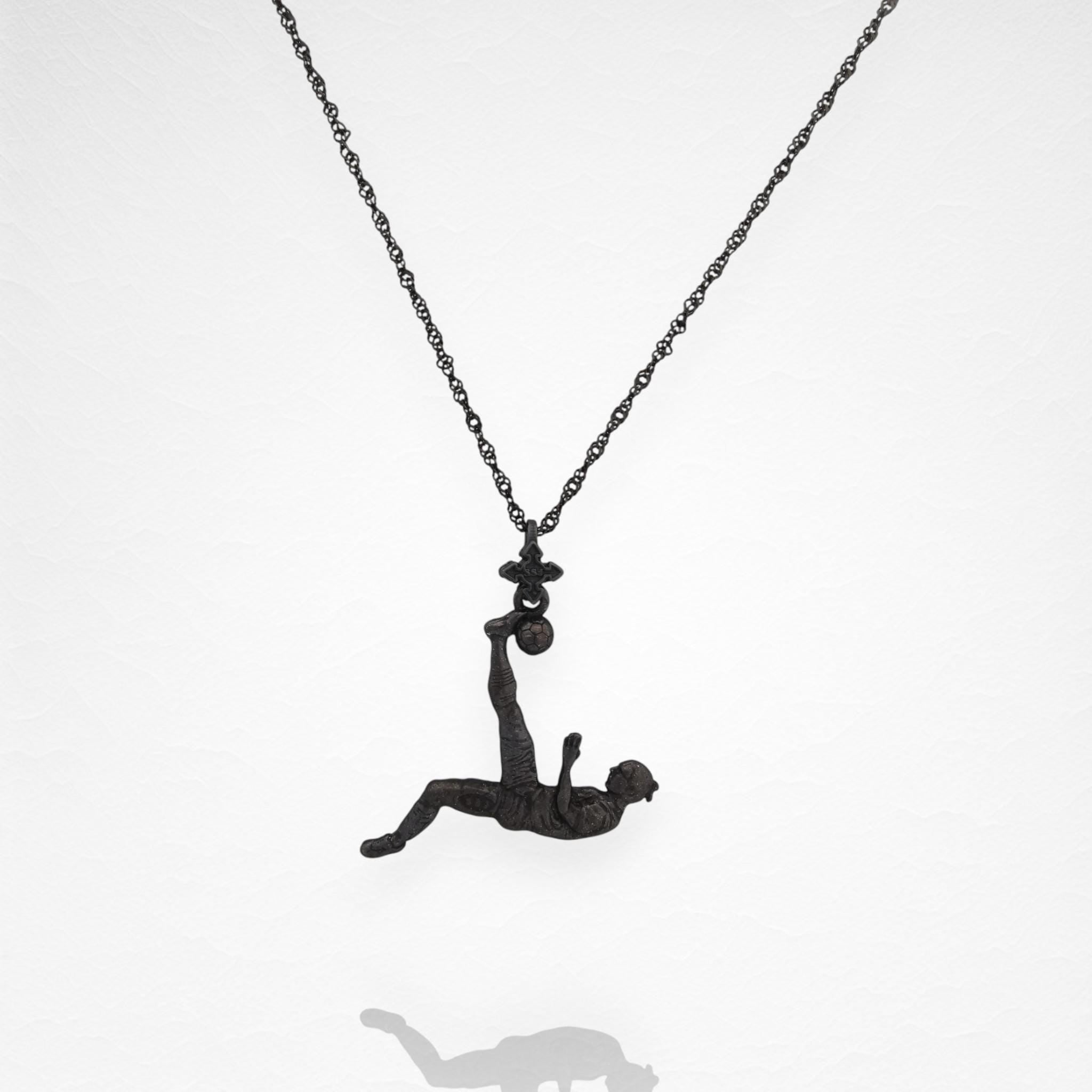 Football (Soccer) Jewelry Pendant for Men – Oxidized Black 925 Silver Gift – Handcrafted Sports Charm for Players & Fans – Necklace