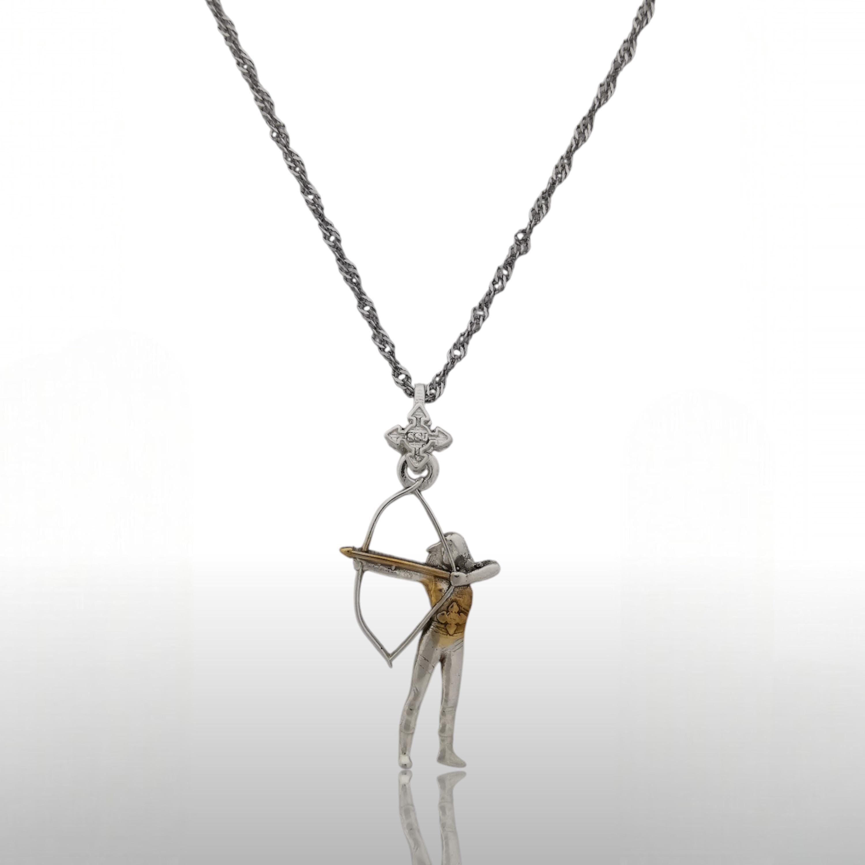 Woman with Bow and Arrow Jewelry – Two Tone 925 Silver Pendant with Gold Detail – Archery Gift for Her, Athlete or Coach - Necklace