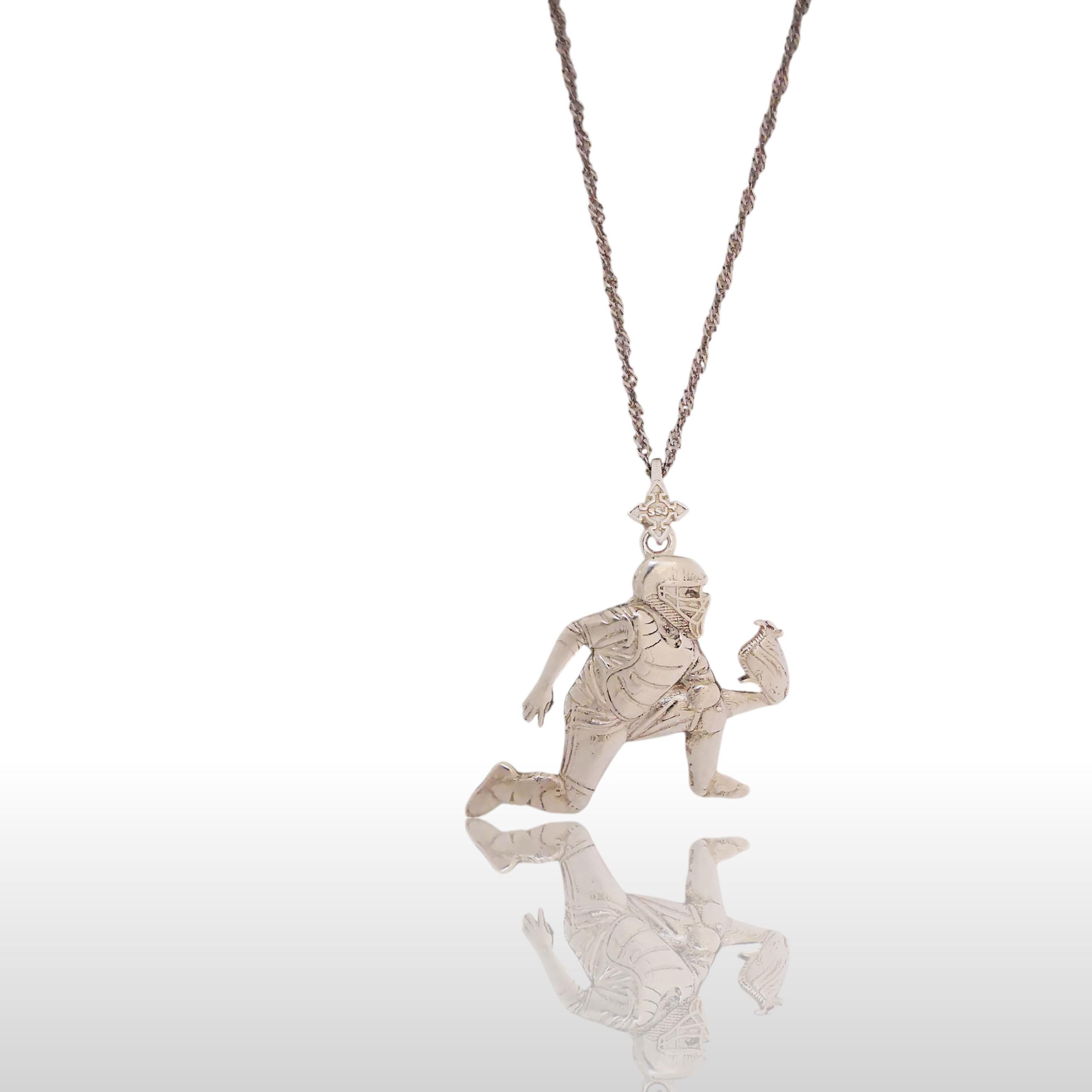 Baseball Jewelry Pendant for Men – 925 Sterling Silver Gift – Handcrafted Sports Accessory for Catchers and Collectors – Necklace