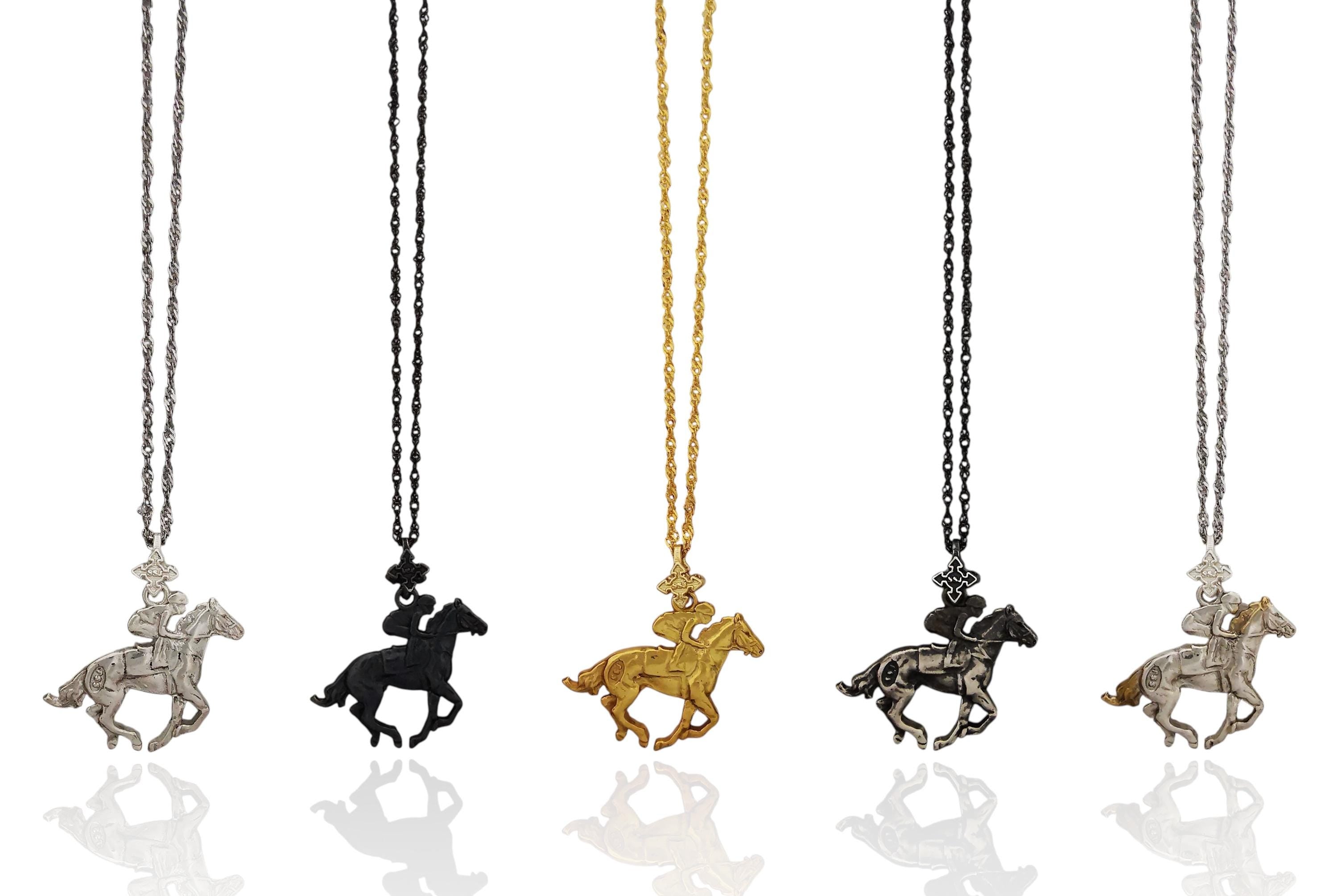 Horse Riding Jewelry Pendant for Men – 925 Silver with Partial Gold Plating – Elegant Sports Accessory for Riders – Necklace