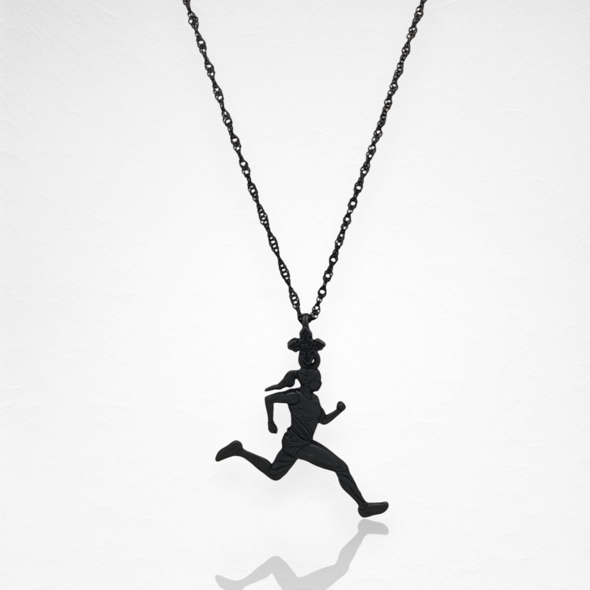 Gift for Runner Woman – Oxidized 925 Silver Pendant – Sporty Jewelry for Female Athletes and Active Women – Necklace