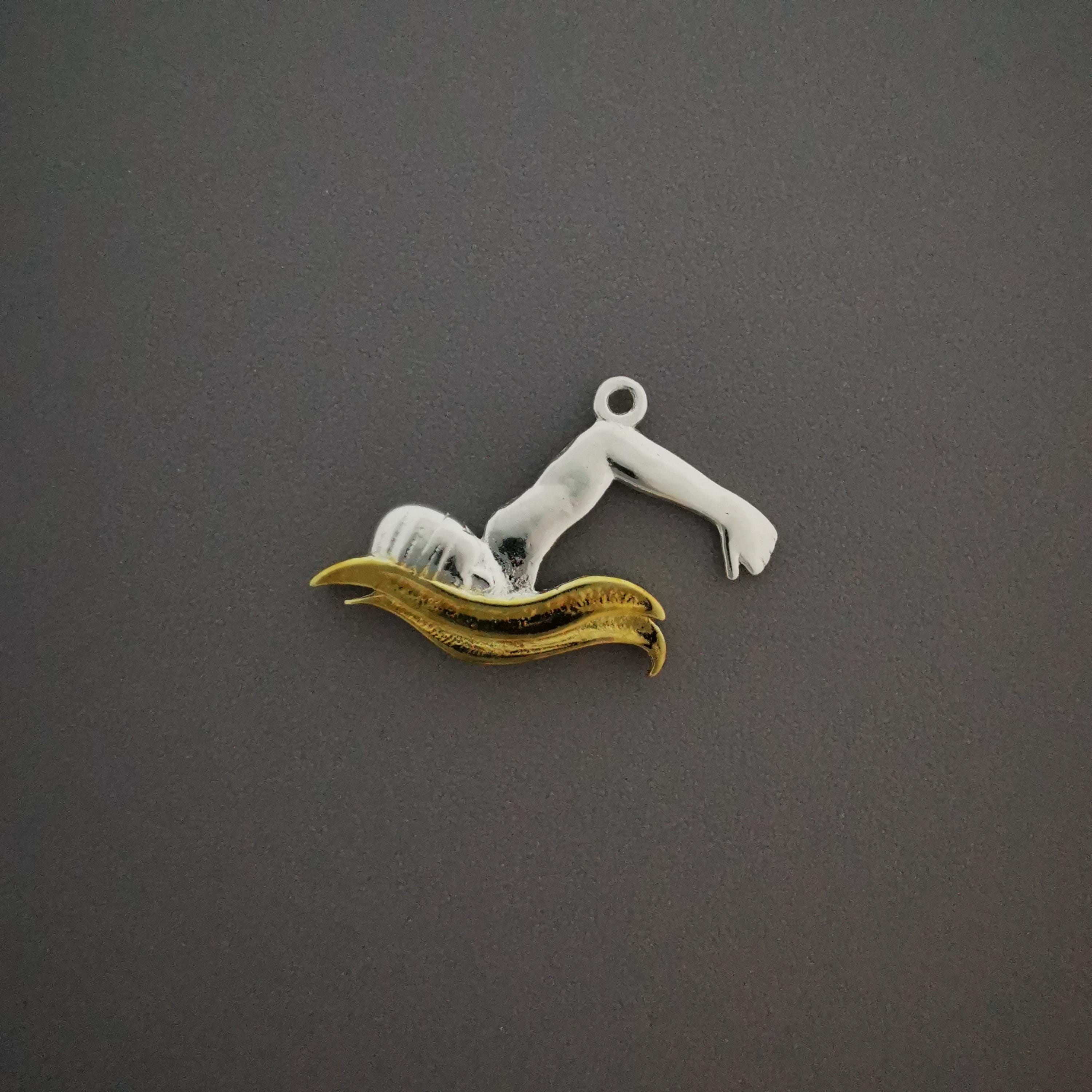 Swimming Jewelry Pendant for Men and Teen Boys – 925 Silver with Gold Detail Gift Sports Accessory for Breaststroke Swimmers Necklace